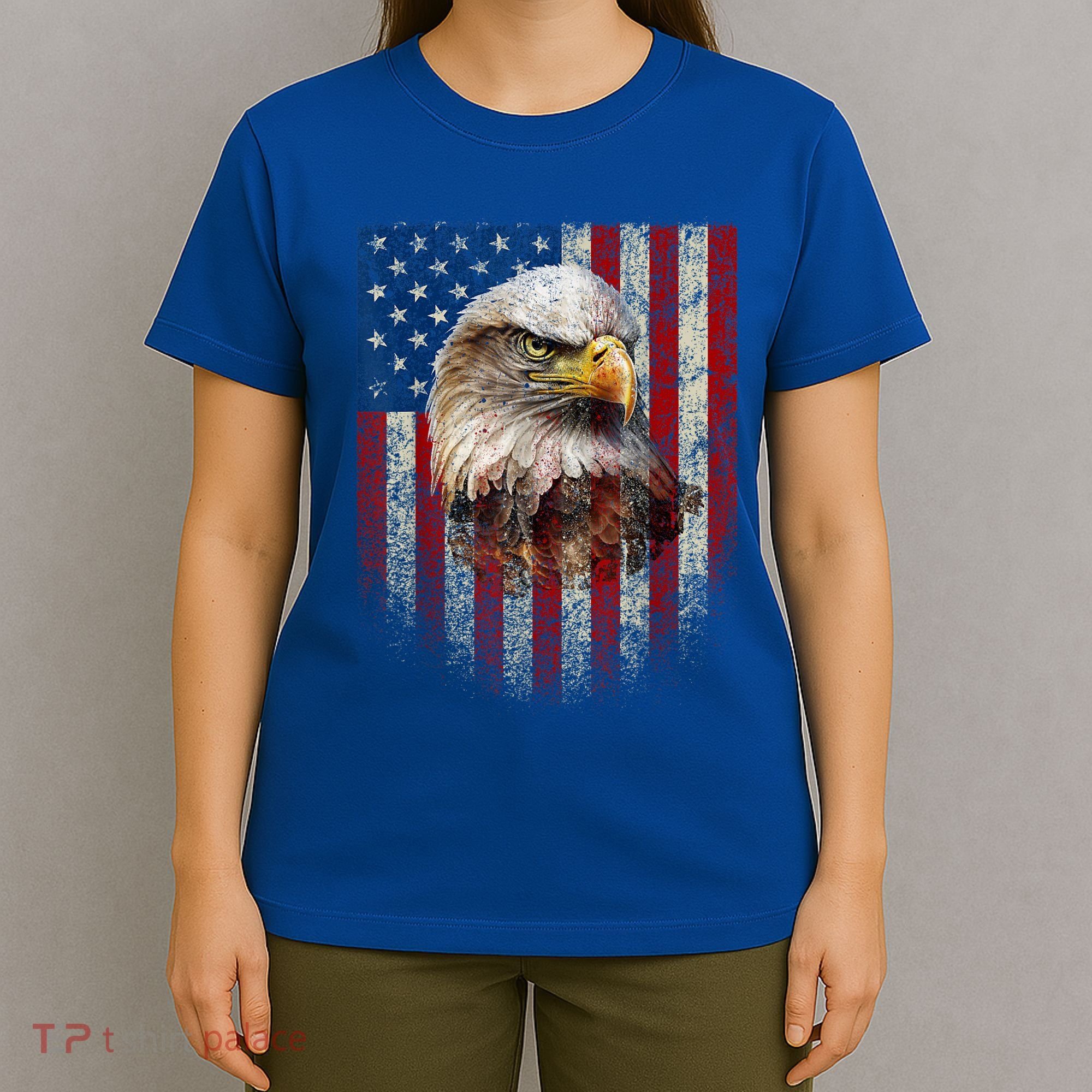 American Flag Bald Eagle Patriotic Red White Blue T-Shirt