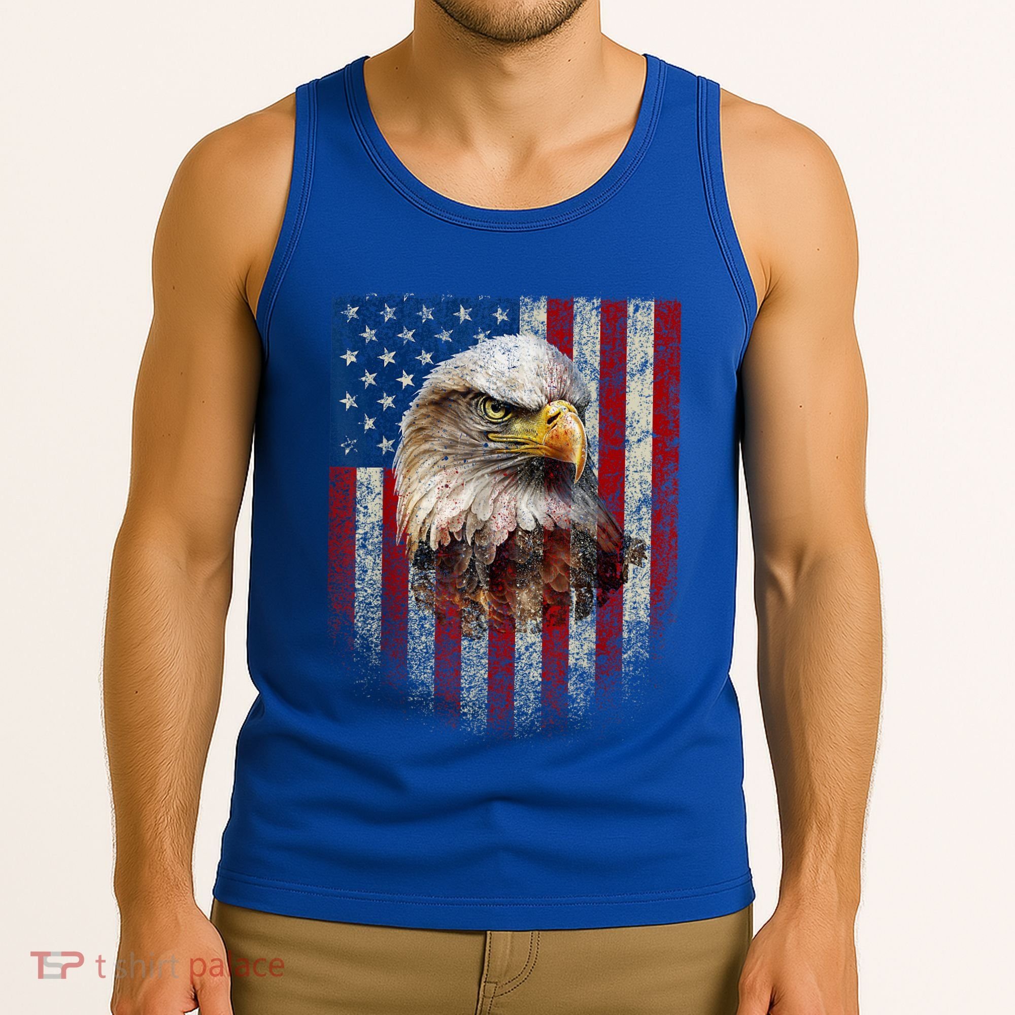 American Flag Bald Eagle Patriotic Red White Blue Tank Top