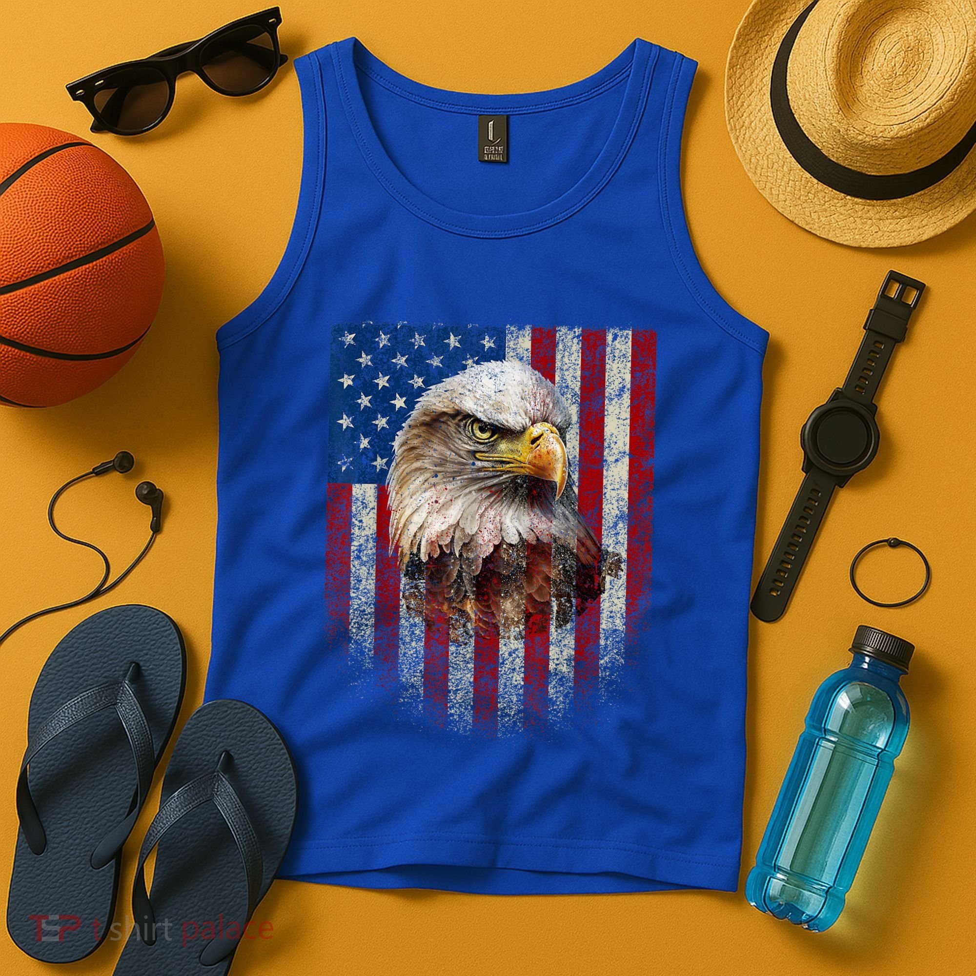 American Flag Bald Eagle Patriotic Red White Blue Tank Top