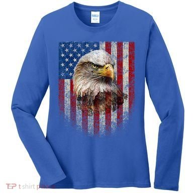 American Flag Bald Eagle Patriotic Red White Blue Women's Long Sleeve Shirt