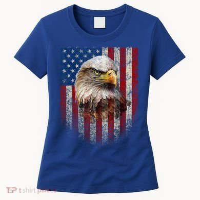 American Flag Bald Eagle Patriotic Red White Blue Women's T-Shirt