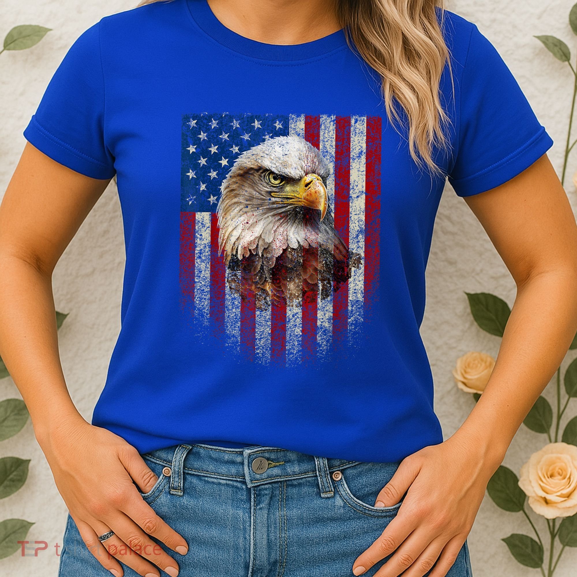 American Flag Bald Eagle Patriotic Red White Blue Women's T-Shirt