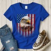 American Flag Bald Eagle Patriotic Red White Blue Women's T-Shirt thumb 3