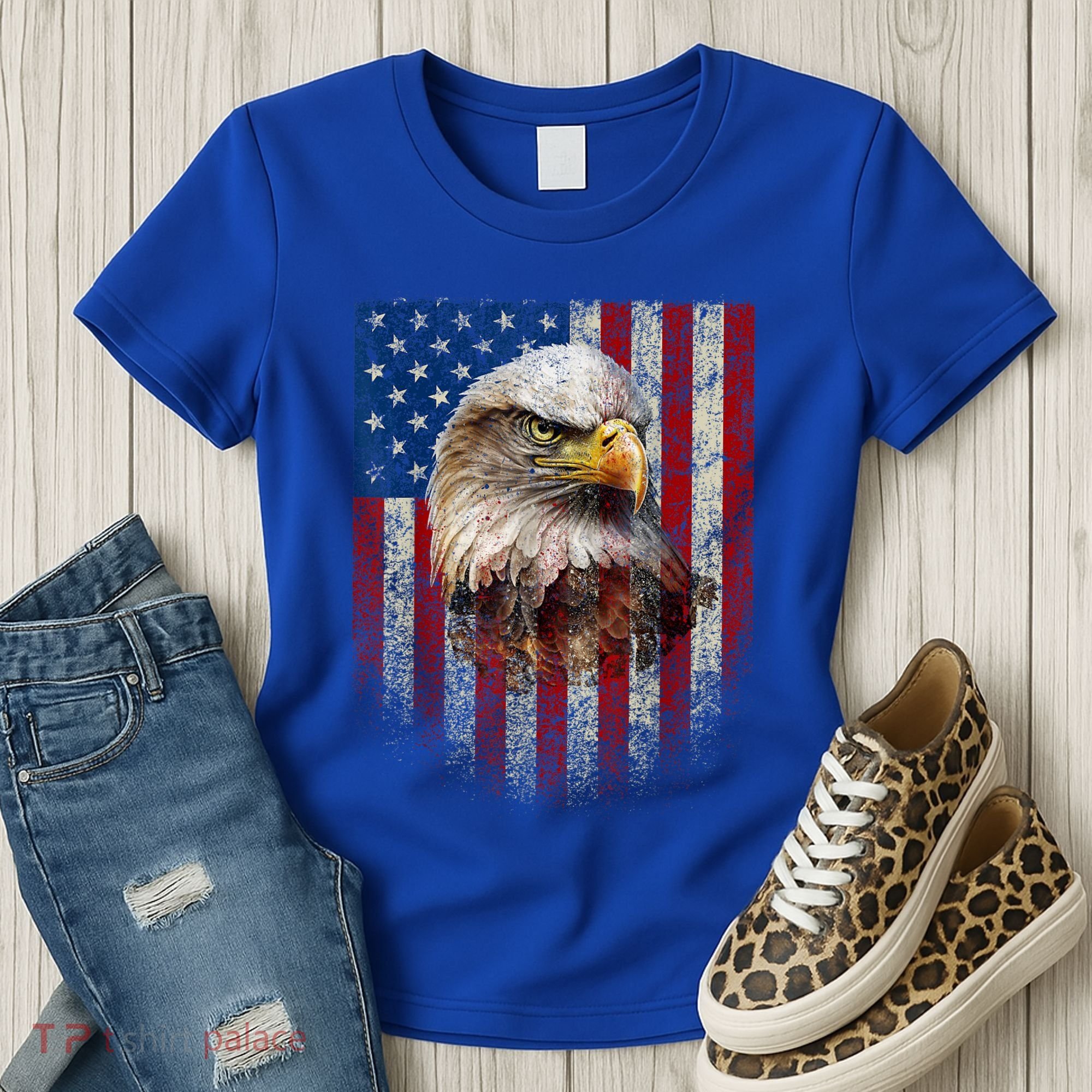 American Flag Bald Eagle Patriotic Red White Blue Women's T-Shirt