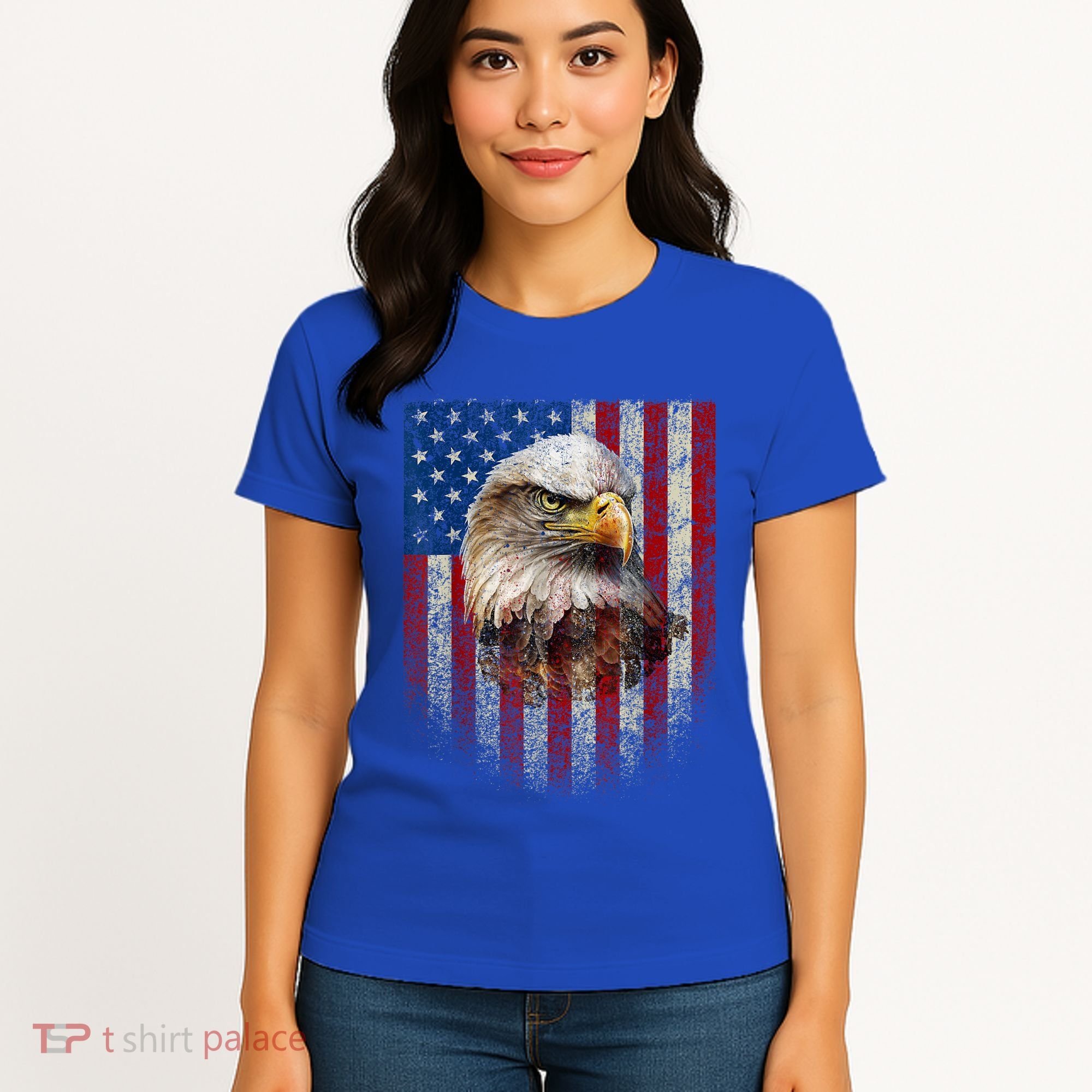 American Flag Bald Eagle Patriotic Red White Blue Women's T-Shirt