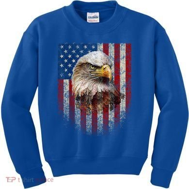 American Flag Bald Eagle Patriotic Red White Blue Kids Sweatshirt