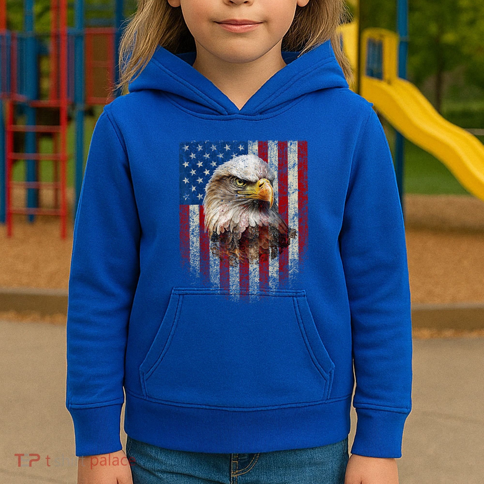 American Flag Bald Eagle Patriotic Red White Blue Kids Hoodie