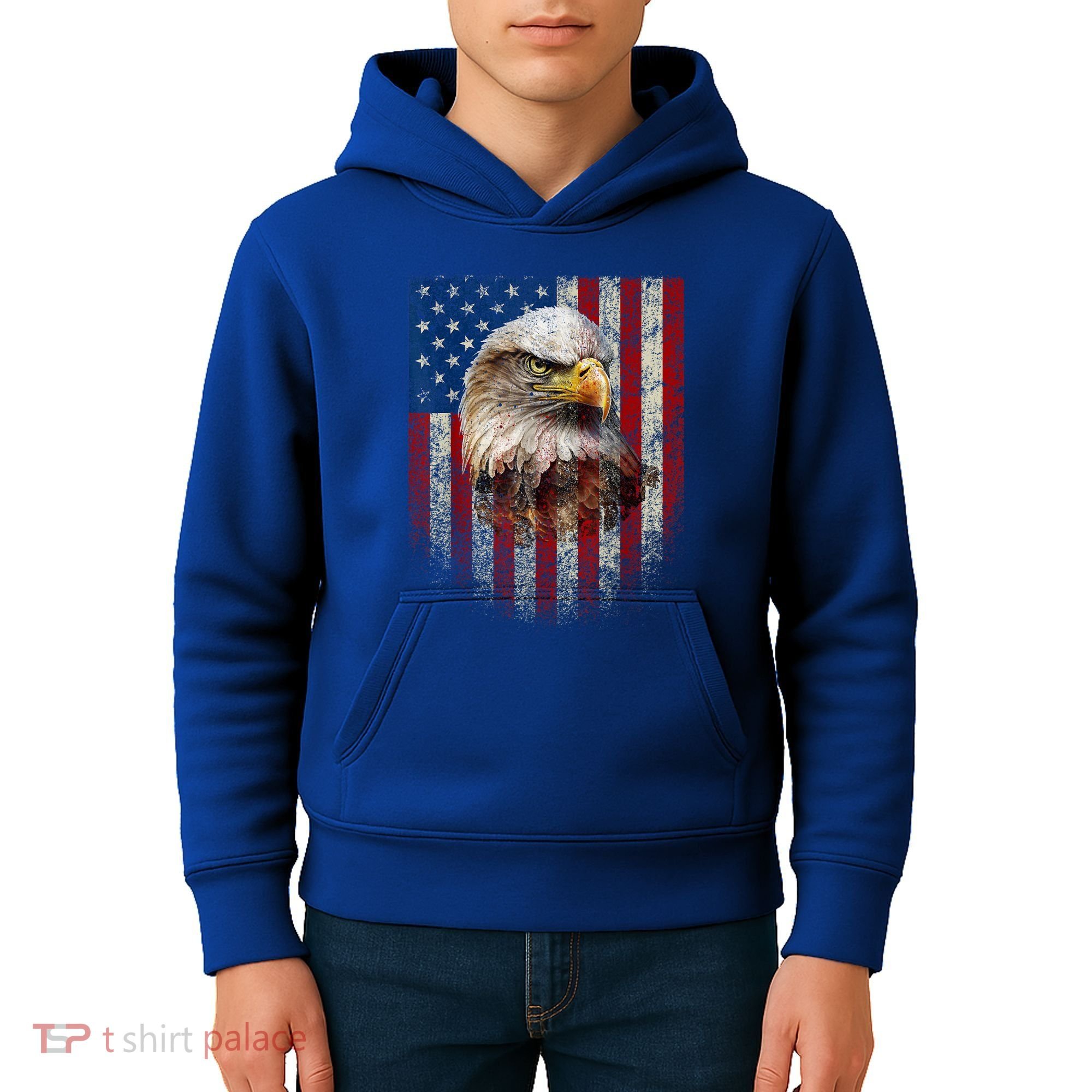 American Flag Bald Eagle Patriotic Red White Blue Kids Hoodie