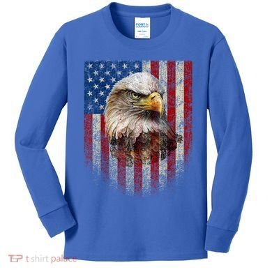 American Flag Bald Eagle Patriotic Red White Blue Kids Long Sleeve Shirt