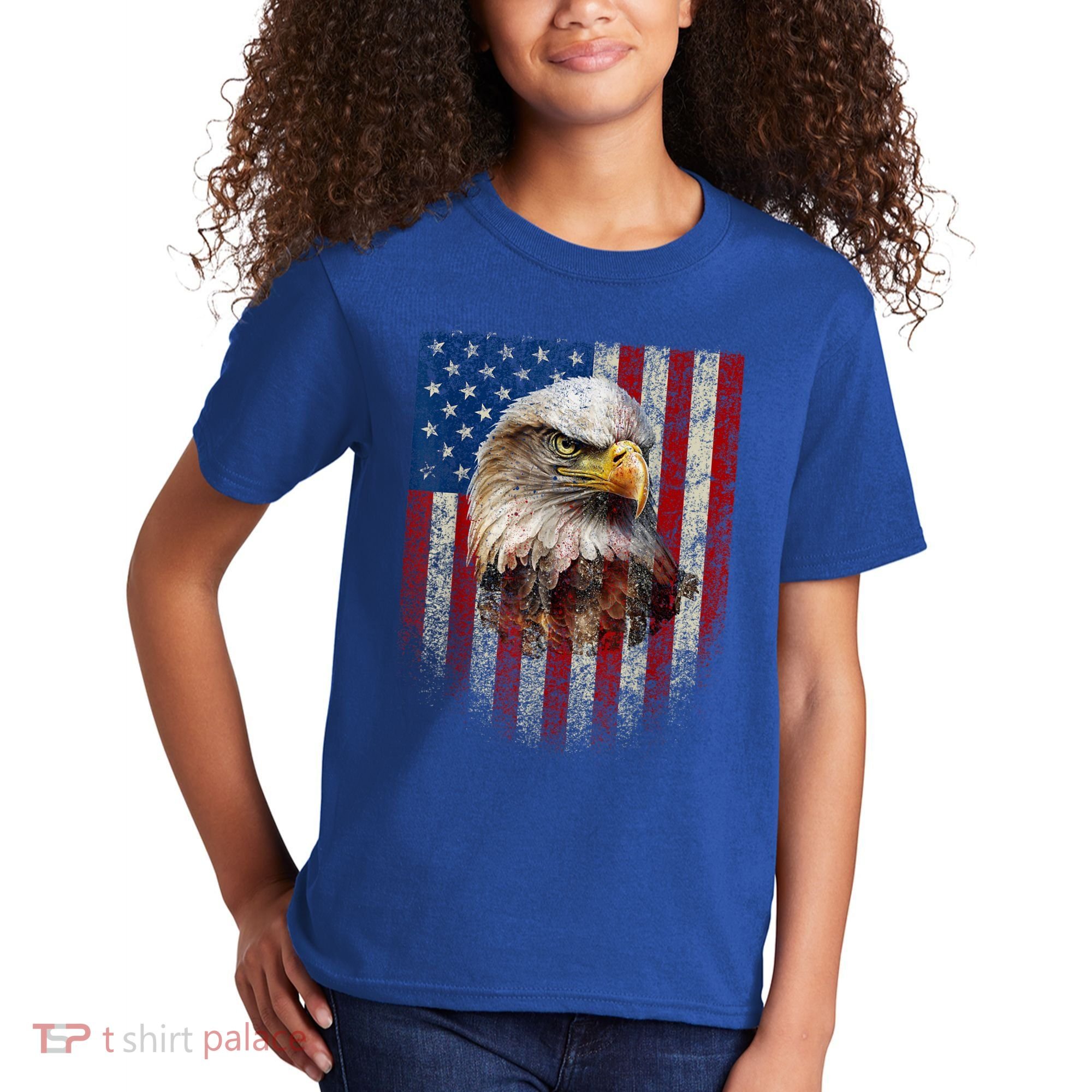 American Flag Bald Eagle Patriotic Red White Blue Kids T-Shirt