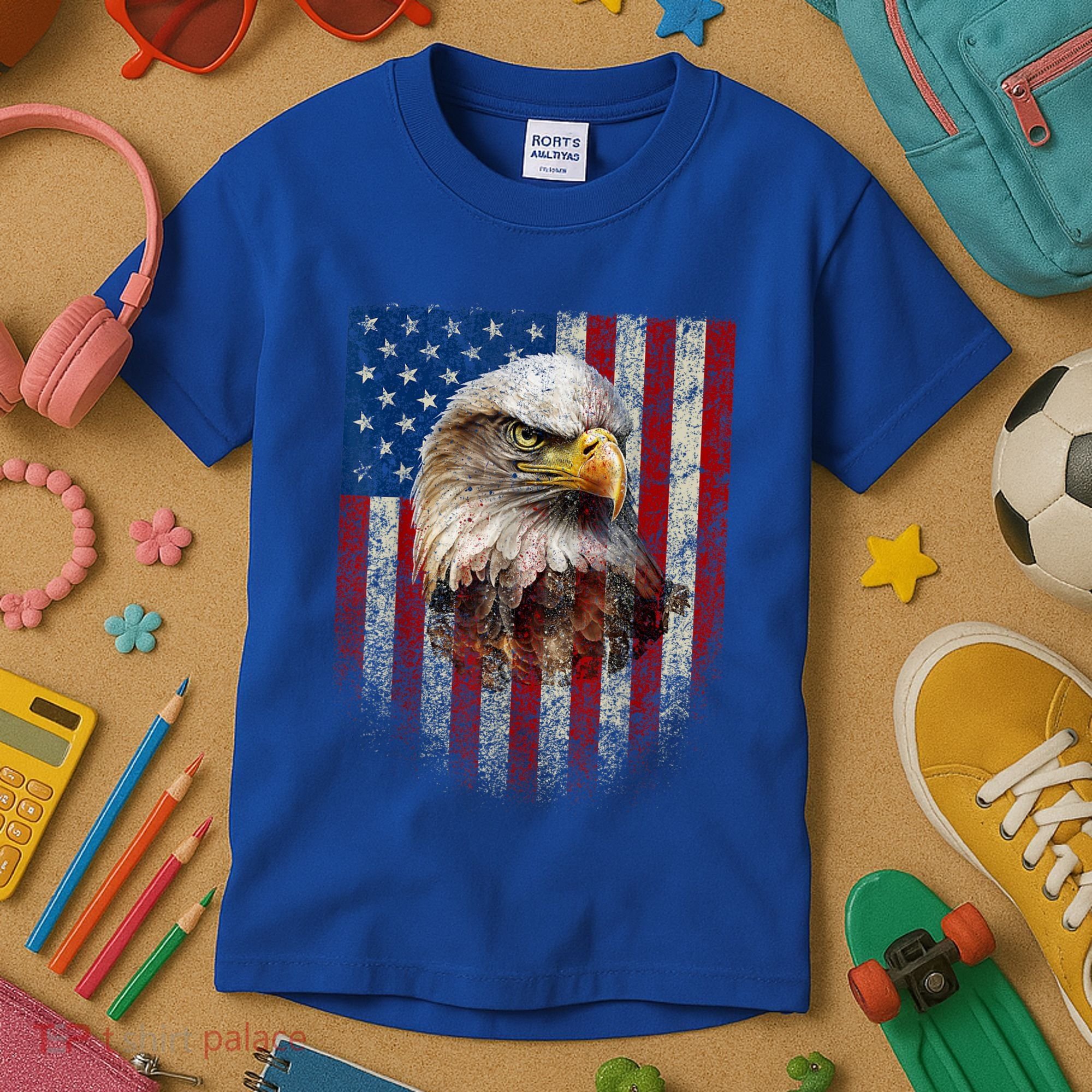American Flag Bald Eagle Patriotic Red White Blue Kids T-Shirt