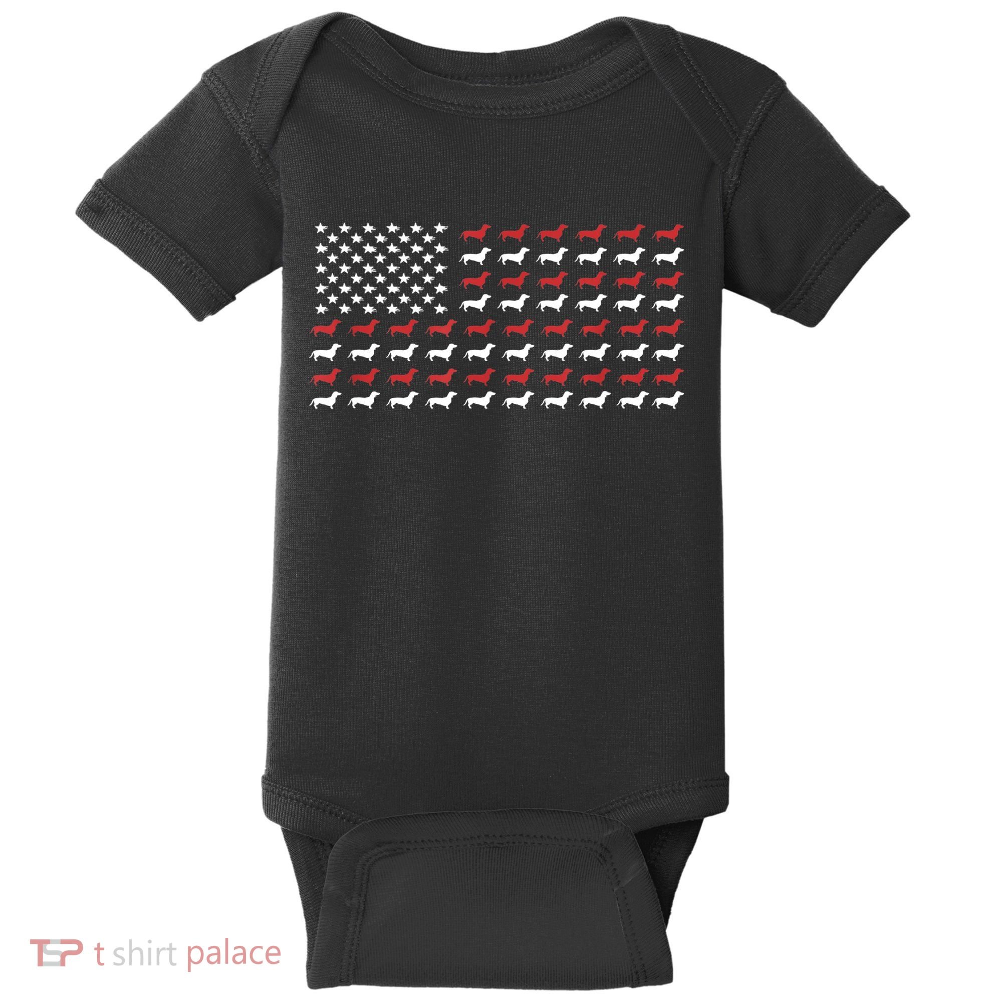 American Flag Dachshund Patriotic Gift Funny Dachshund Doxie Lover Gift Baby Bodysuit