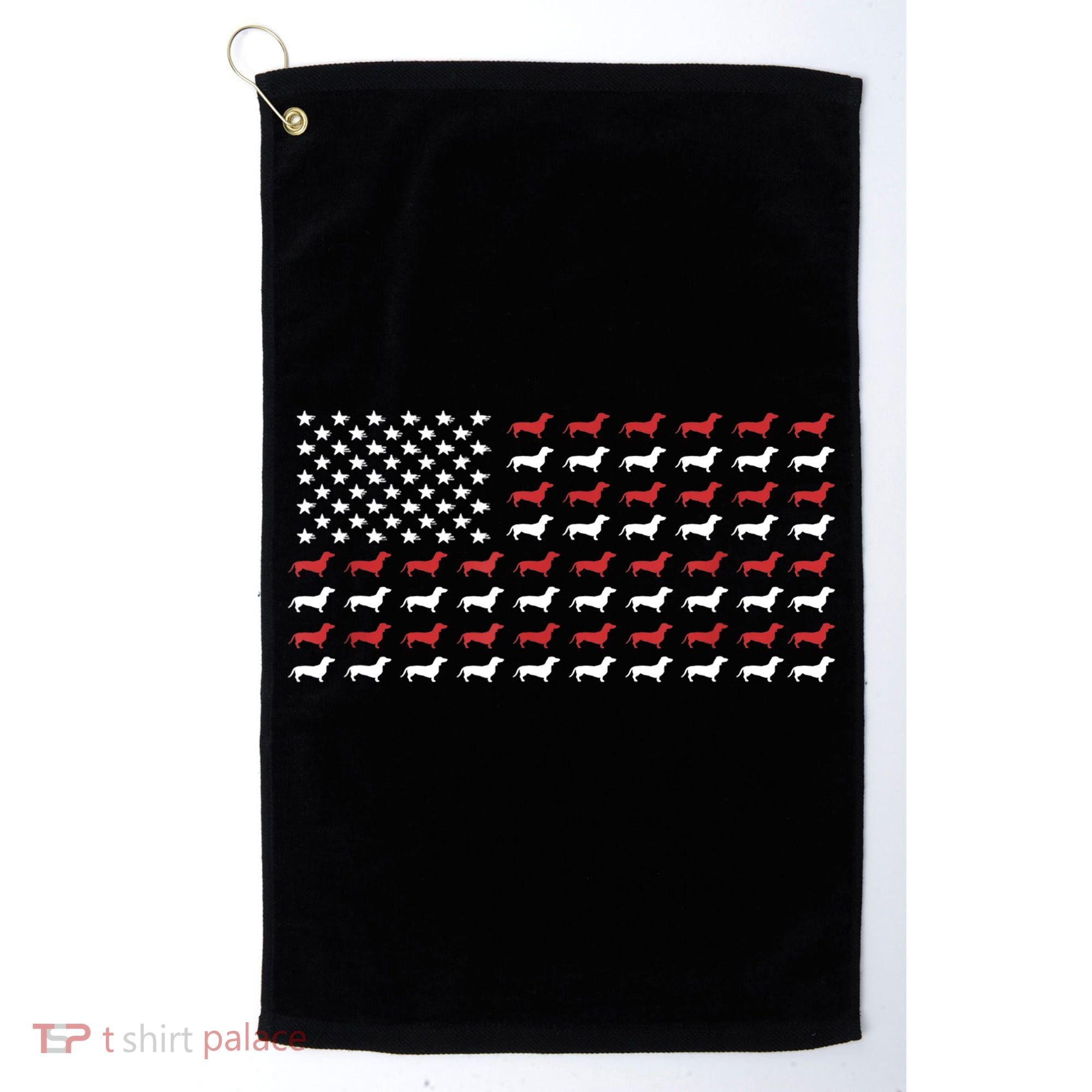 American Flag Dachshund Patriotic Gift Funny Dachshund Doxie Lover Gift Golf Towel