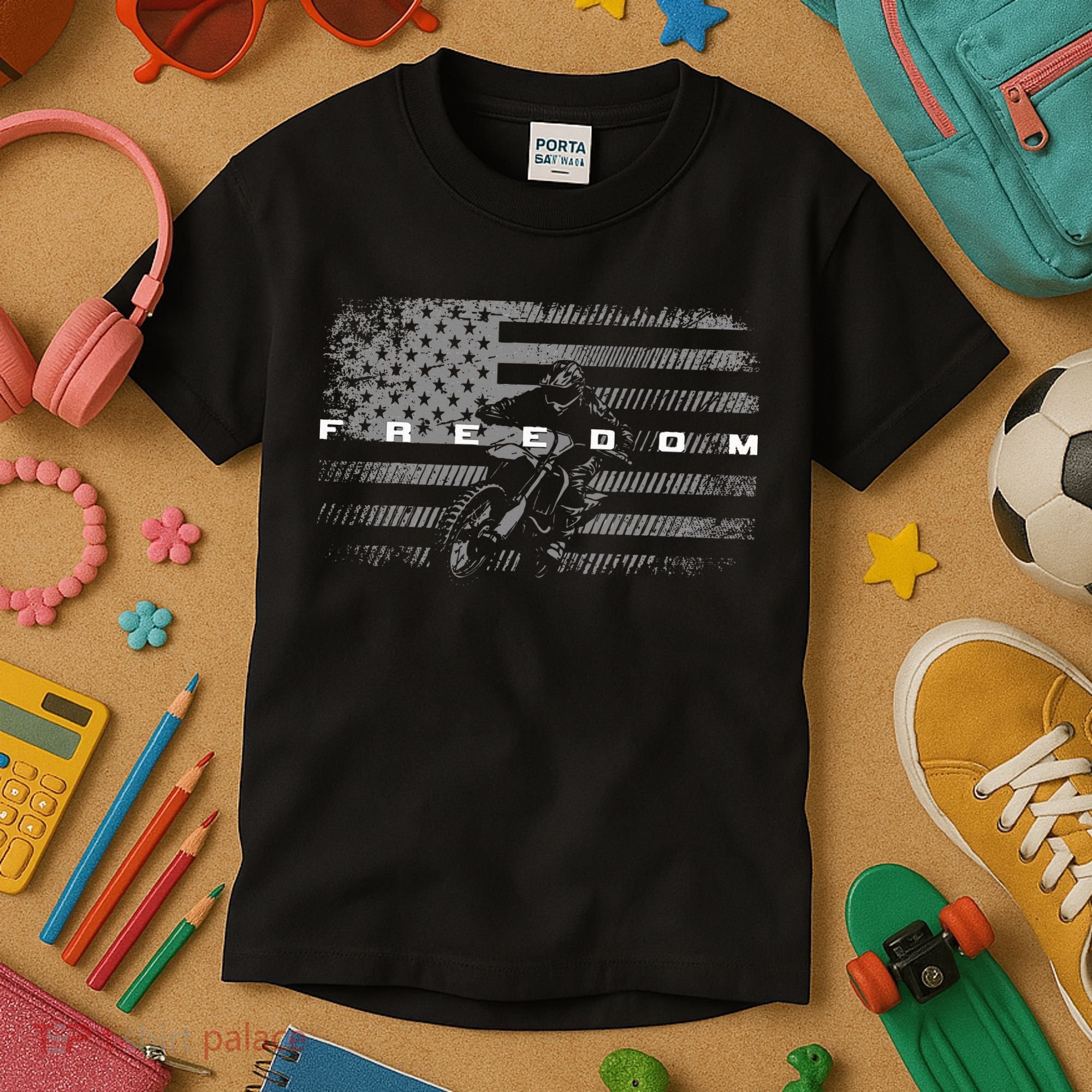 American Flag Dirt Bike Motocross Kids T-Shirt