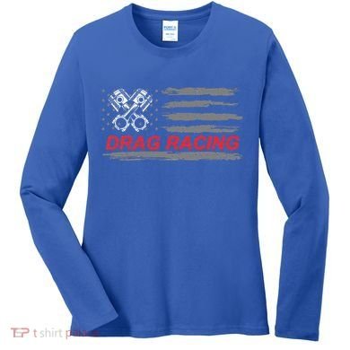 American Flag Drag Racing Car Lover Women's Long Sleeve Shirt