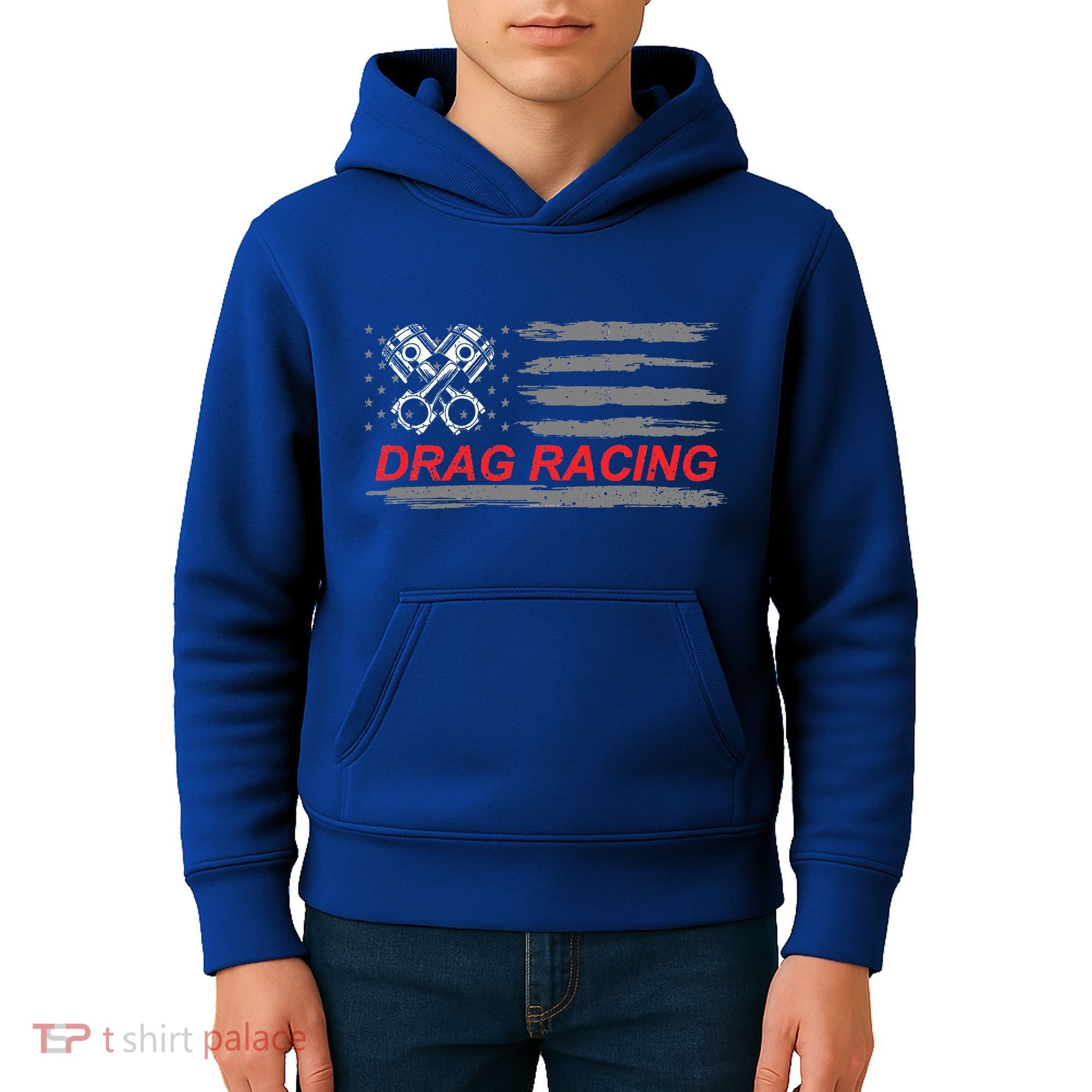 American Flag Drag Racing Car Lover Kids Hoodie