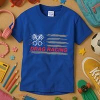 American Flag Drag Racing Car Lover Kids T-Shirt thumb 3