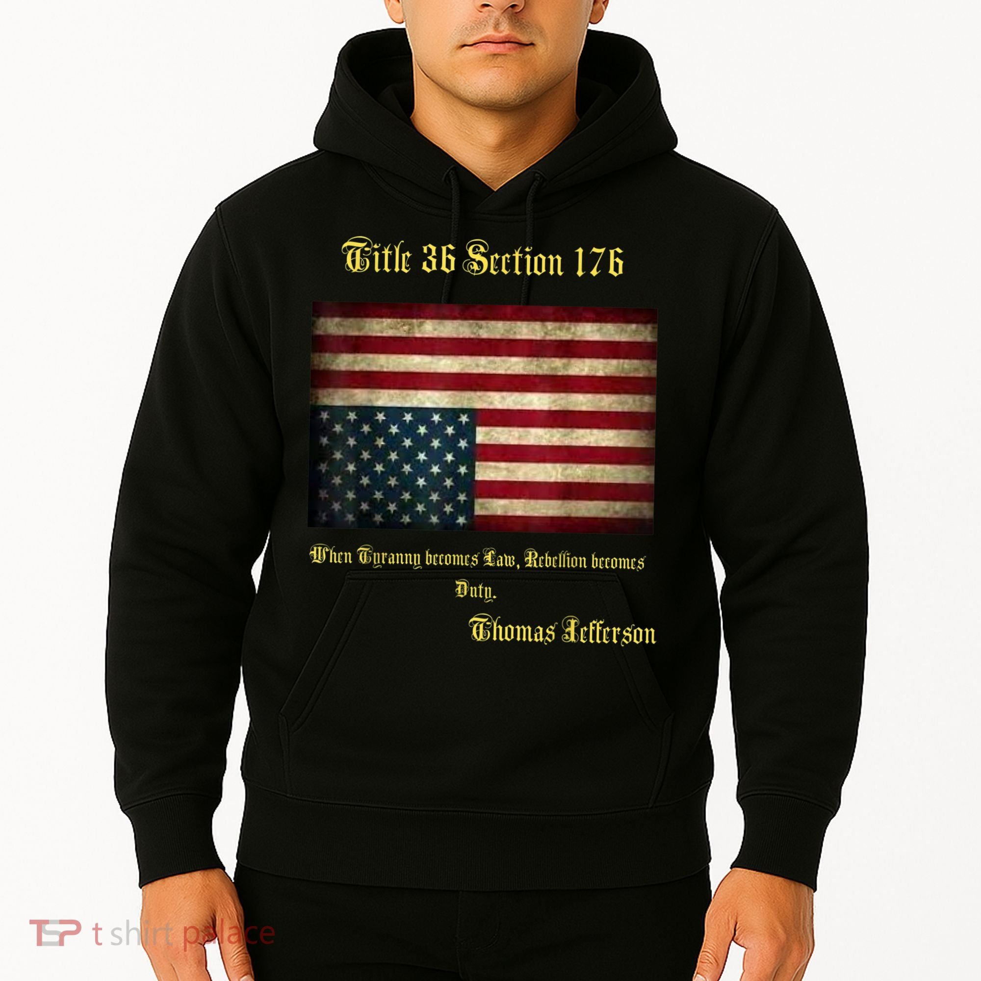 American Flag Distress Upside Down Thomas Jefferson Patriot Hoodie