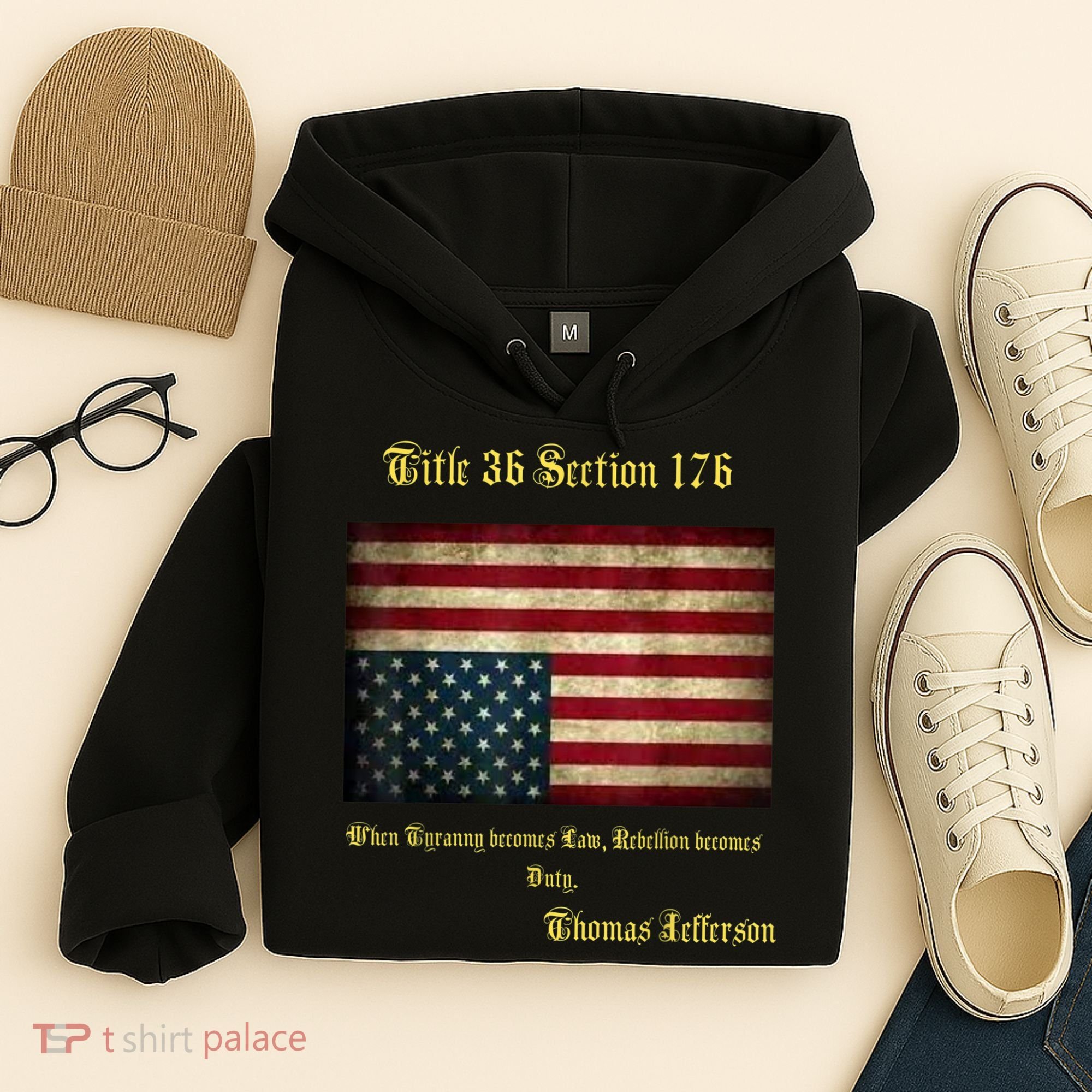 American Flag Distress Upside Down Thomas Jefferson Patriot Hoodie
