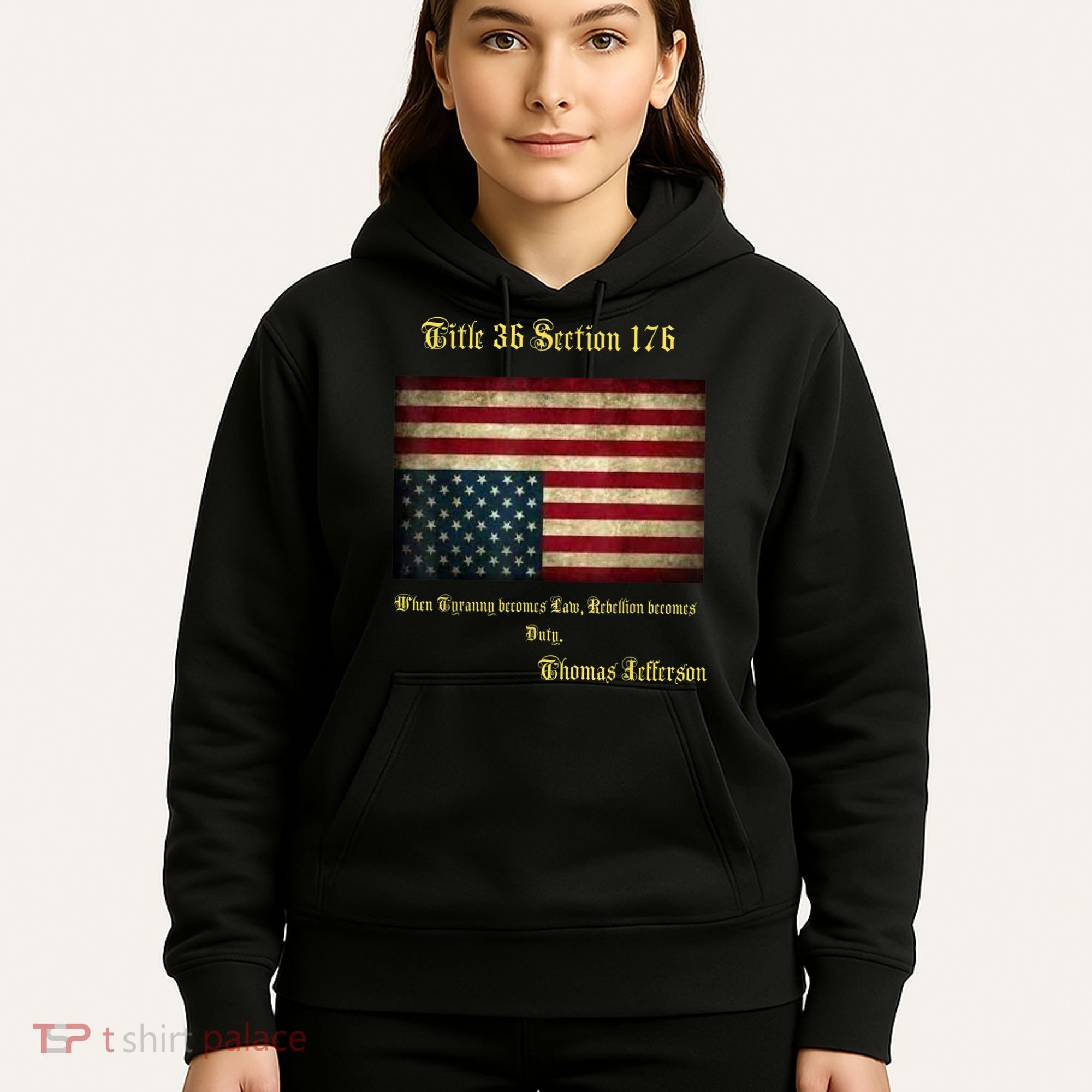 American Flag Distress Upside Down Thomas Jefferson Patriot Hoodie