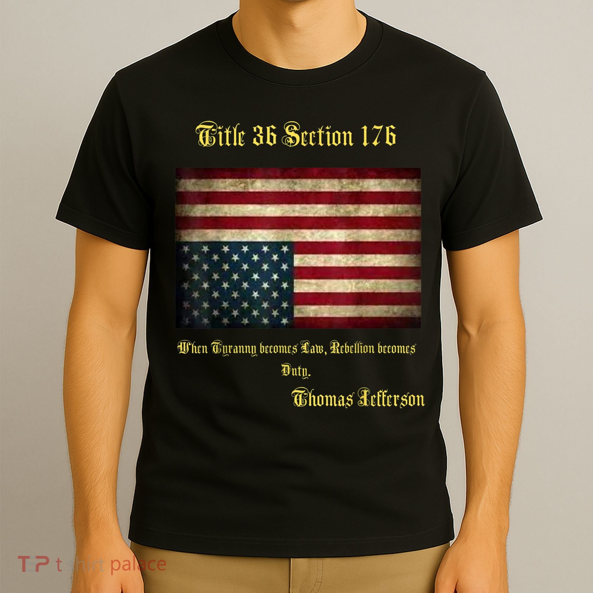 American Flag Distress Upside Down Thomas Jefferson Patriot T-Shirt