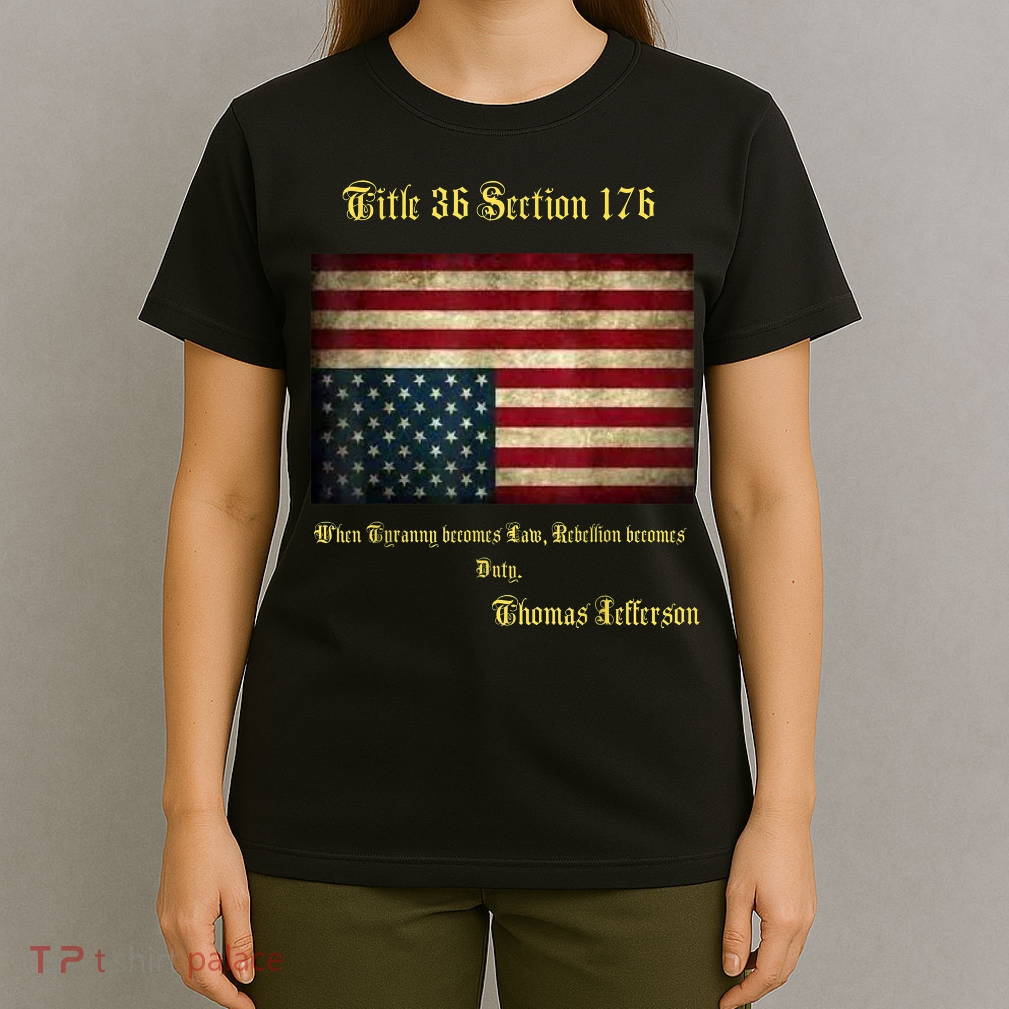 American Flag Distress Upside Down Thomas Jefferson Patriot T-Shirt