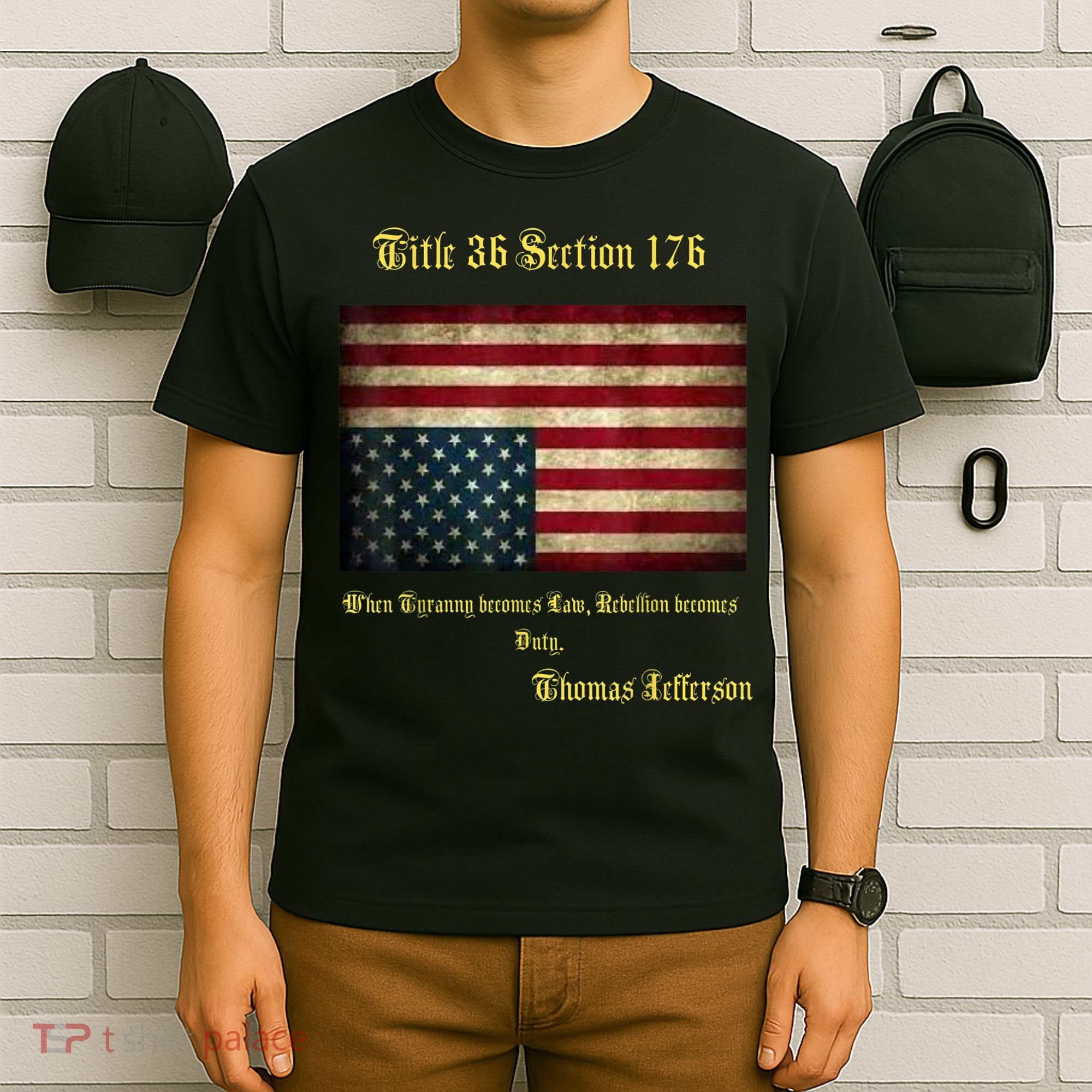 American Flag Distress Upside Down Thomas Jefferson Patriot T-Shirt