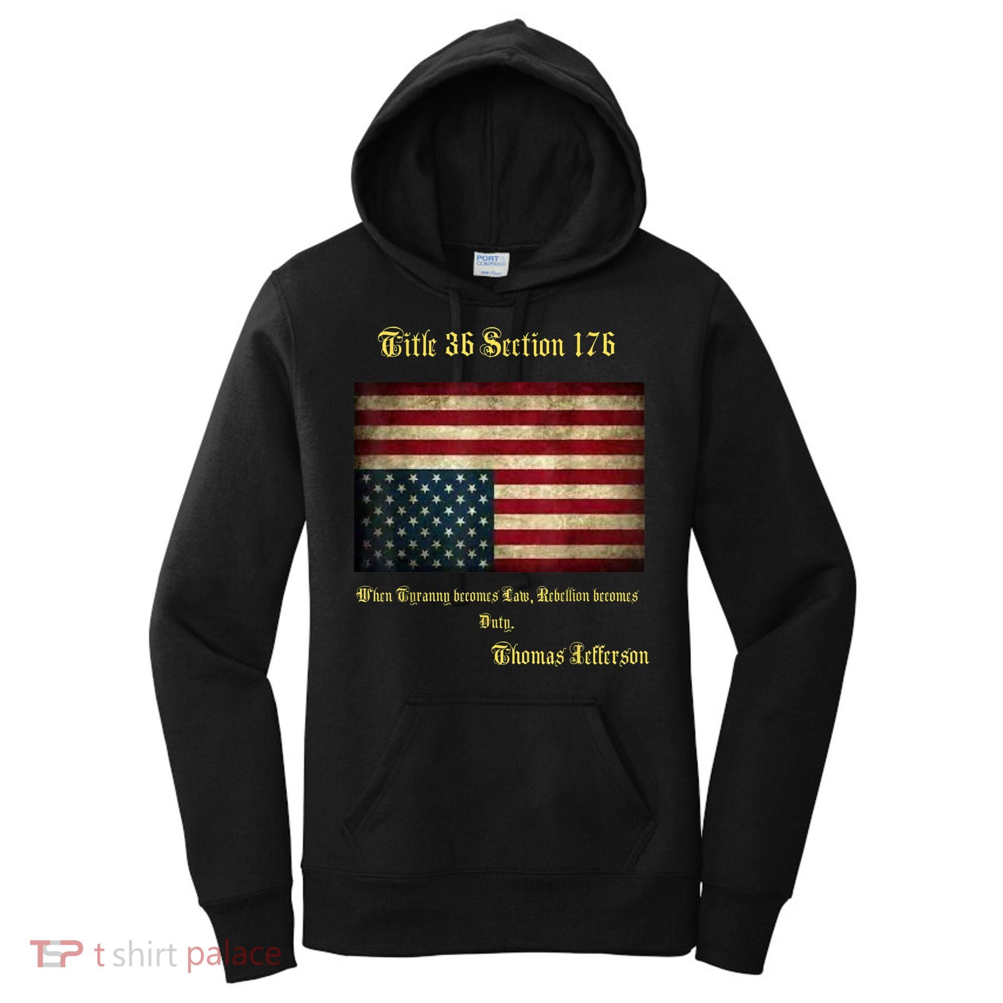 American Flag Distress Upside Down Thomas Jefferson Patriot Women's Hoodie