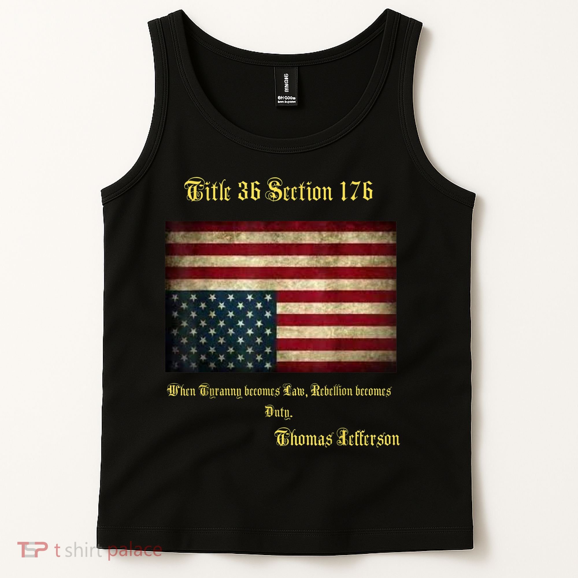 American Flag Distress Upside Down Thomas Jefferson Patriot Tank Top