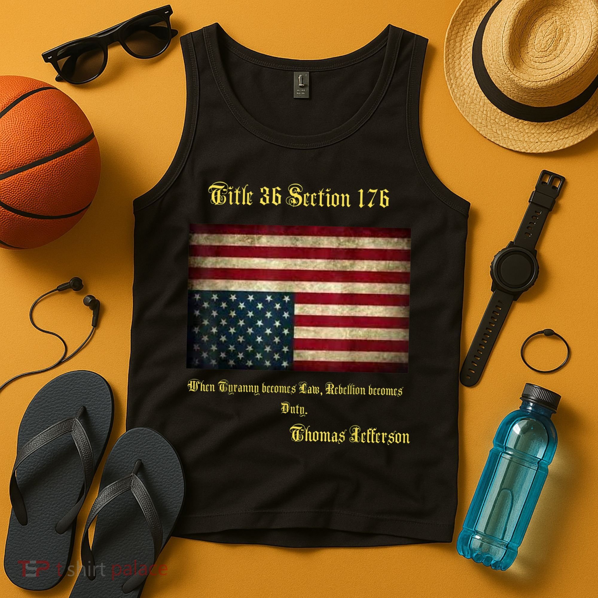 American Flag Distress Upside Down Thomas Jefferson Patriot Tank Top