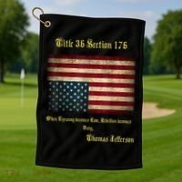 American Flag Distress Upside Down Thomas Jefferson Patriot Golf Towel thumb 1