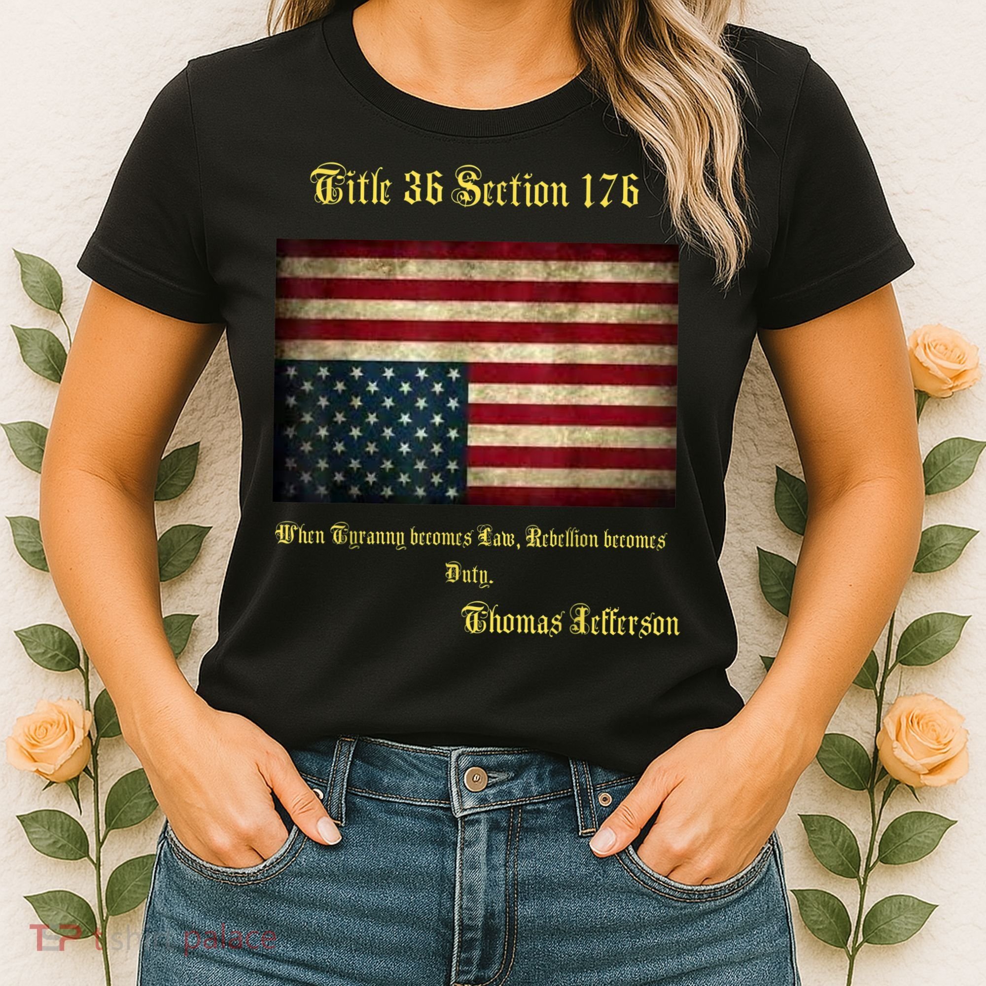 American Flag Distress Upside Down Thomas Jefferson Patriot Women's T-Shirt
