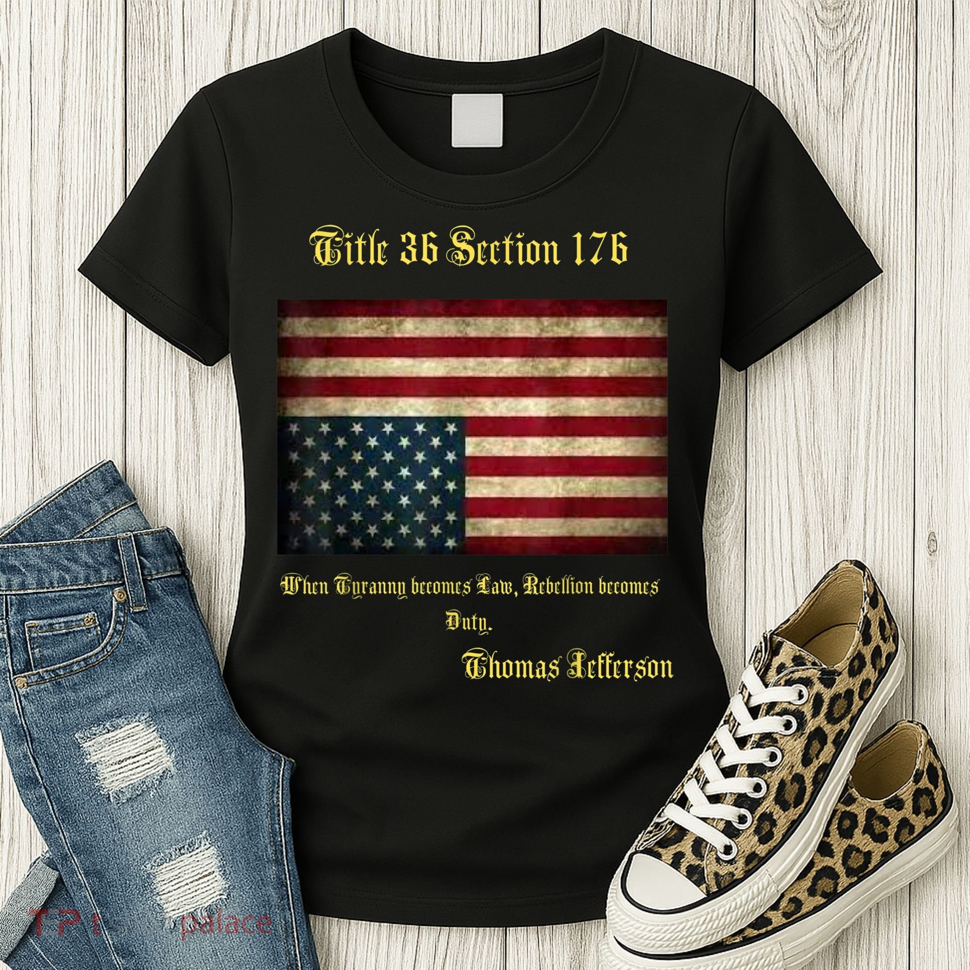 American Flag Distress Upside Down Thomas Jefferson Patriot Women's T-Shirt