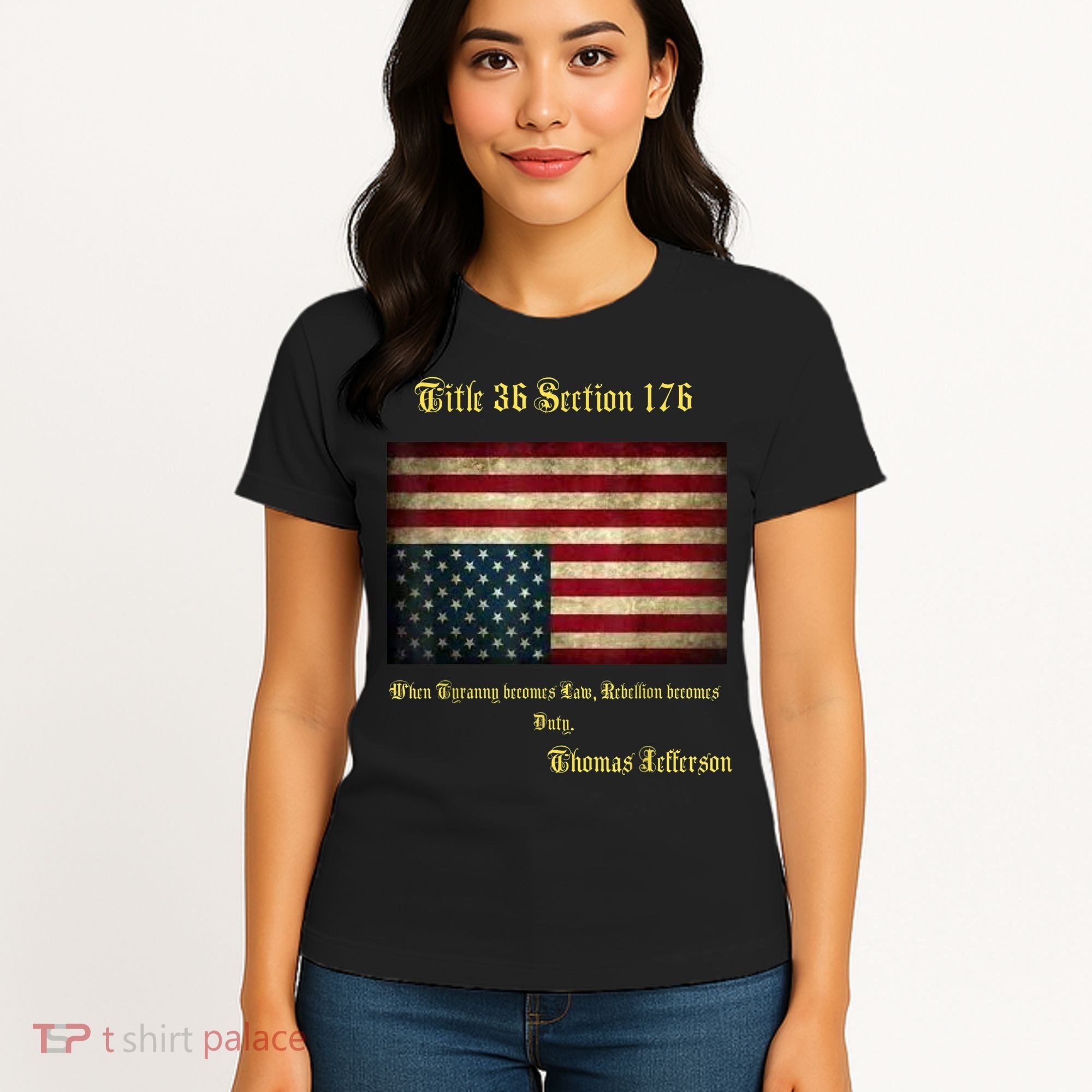 American Flag Distress Upside Down Thomas Jefferson Patriot Women's T-Shirt