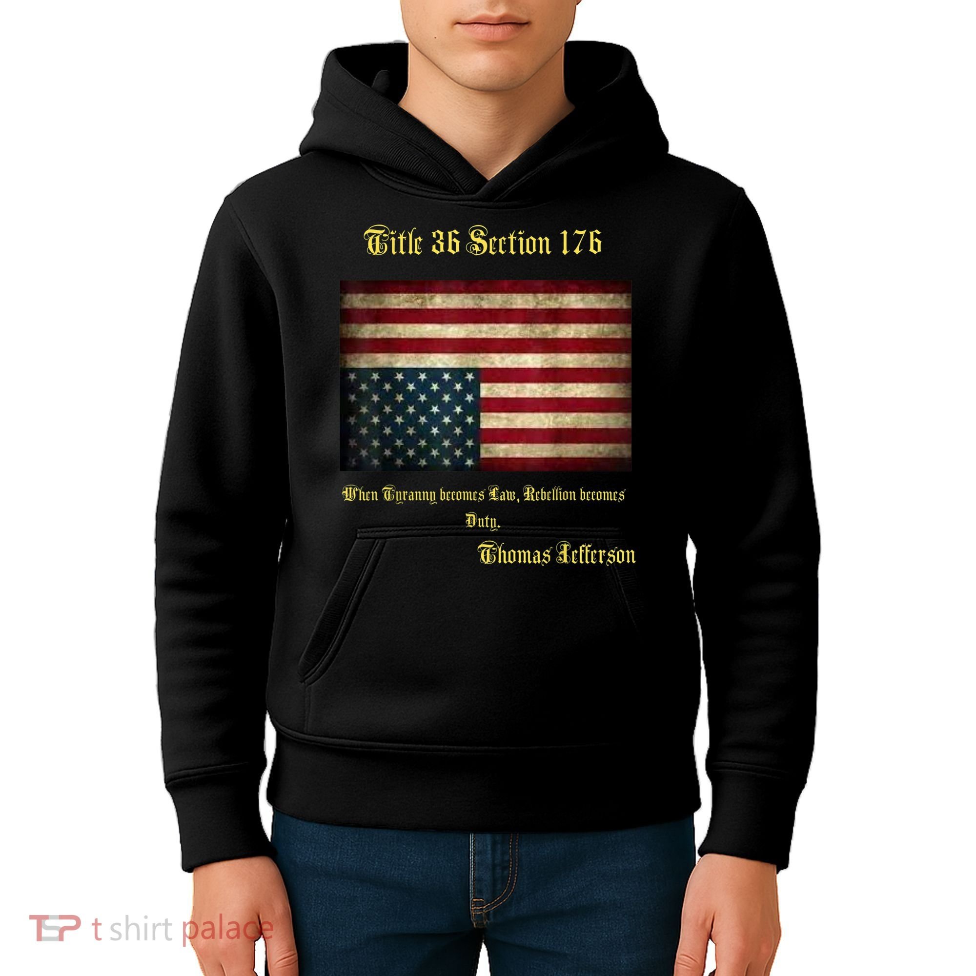 American Flag Distress Upside Down Thomas Jefferson Patriot Kids Hoodie
