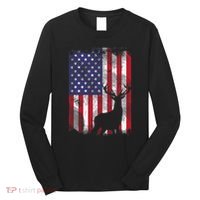 American Flag Deer Elk Hunting USA Patriotic Hunter Gift Long Sleeve Shirt thumb 0