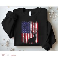 American Flag Deer Elk Hunting USA Patriotic Hunter Gift Sweatshirt thumb 2