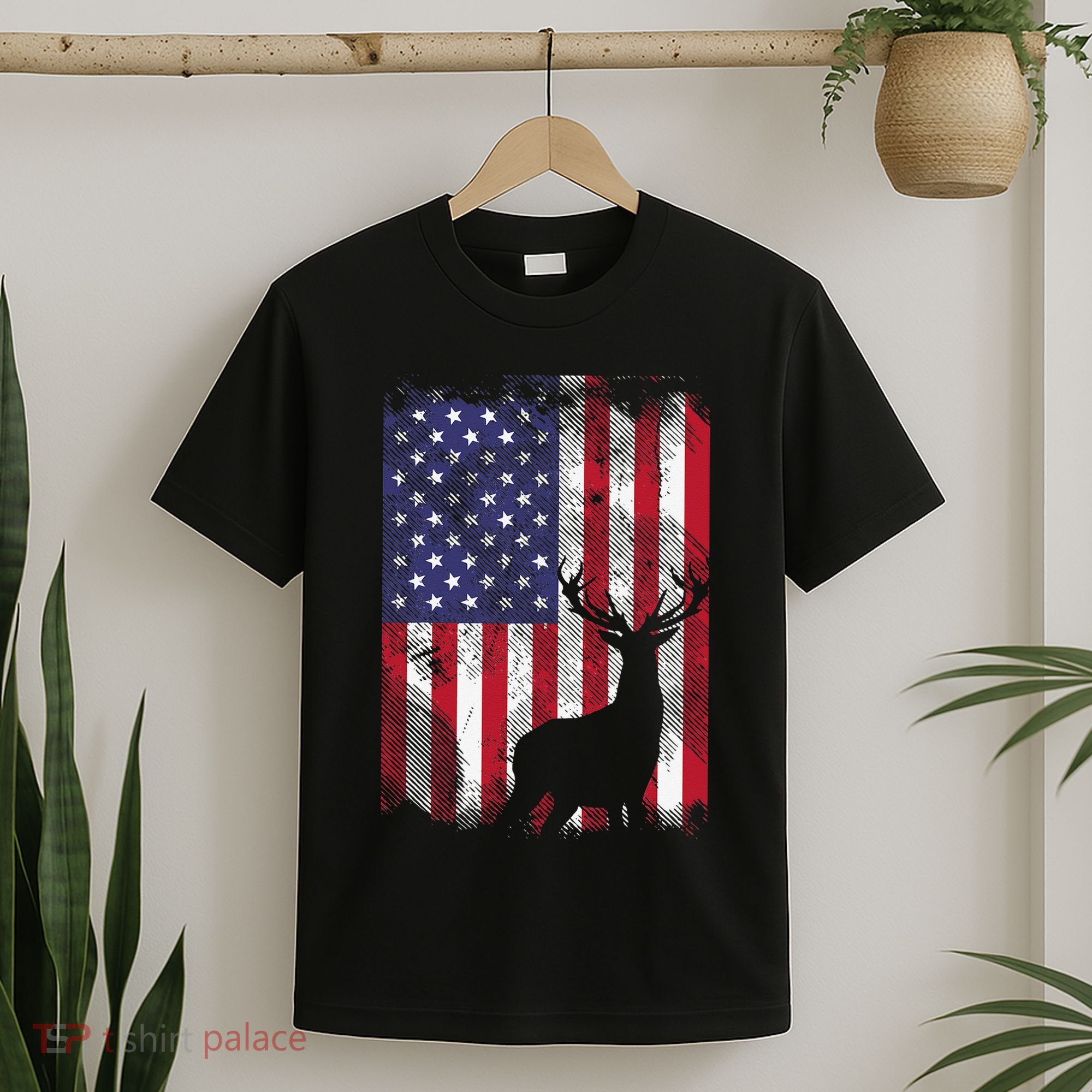 American Flag Deer Elk Hunting USA Patriotic Hunter Gift T-Shirt