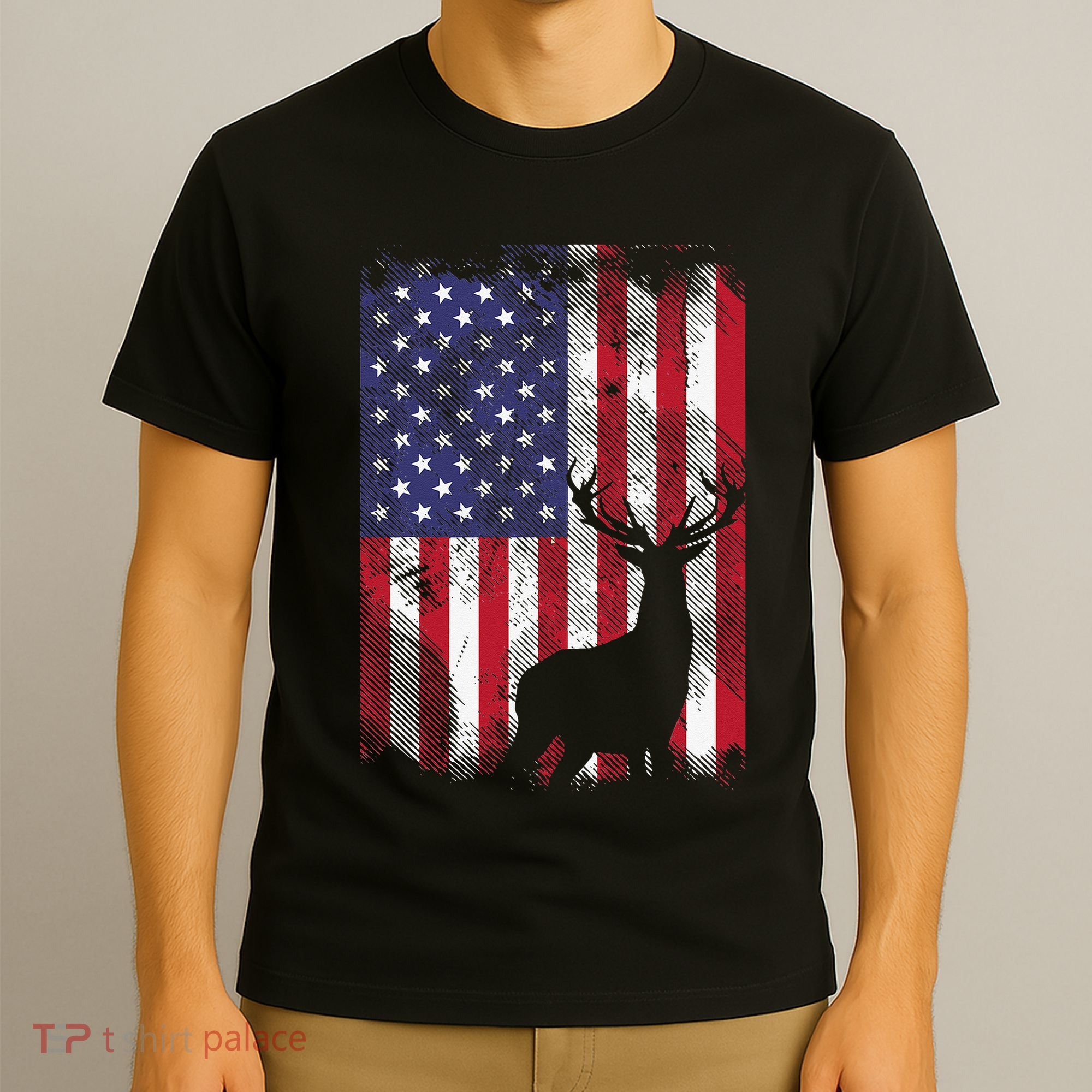 American Flag Deer Elk Hunting USA Patriotic Hunter Gift T-Shirt