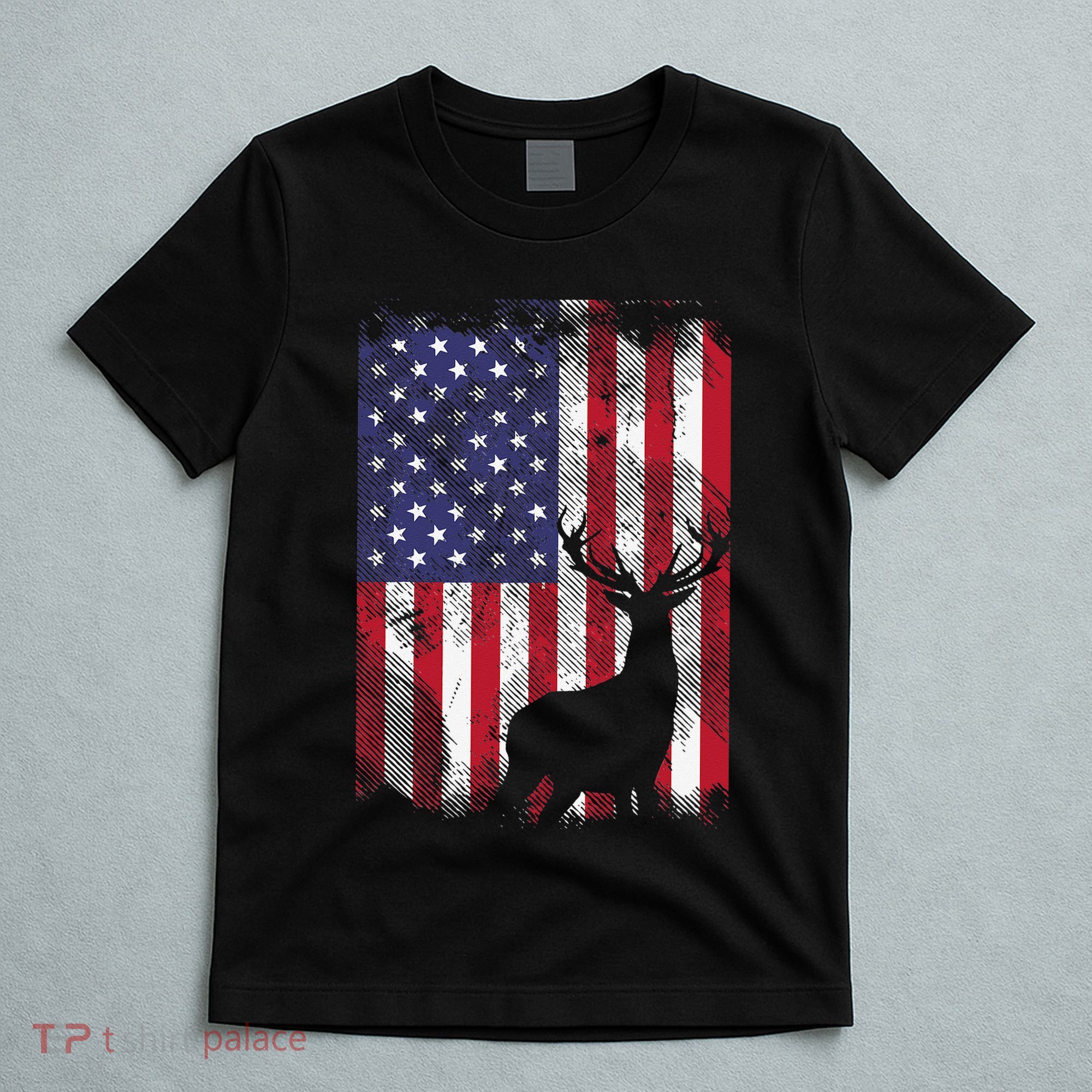 American Flag Deer Elk Hunting USA Patriotic Hunter Gift T-Shirt