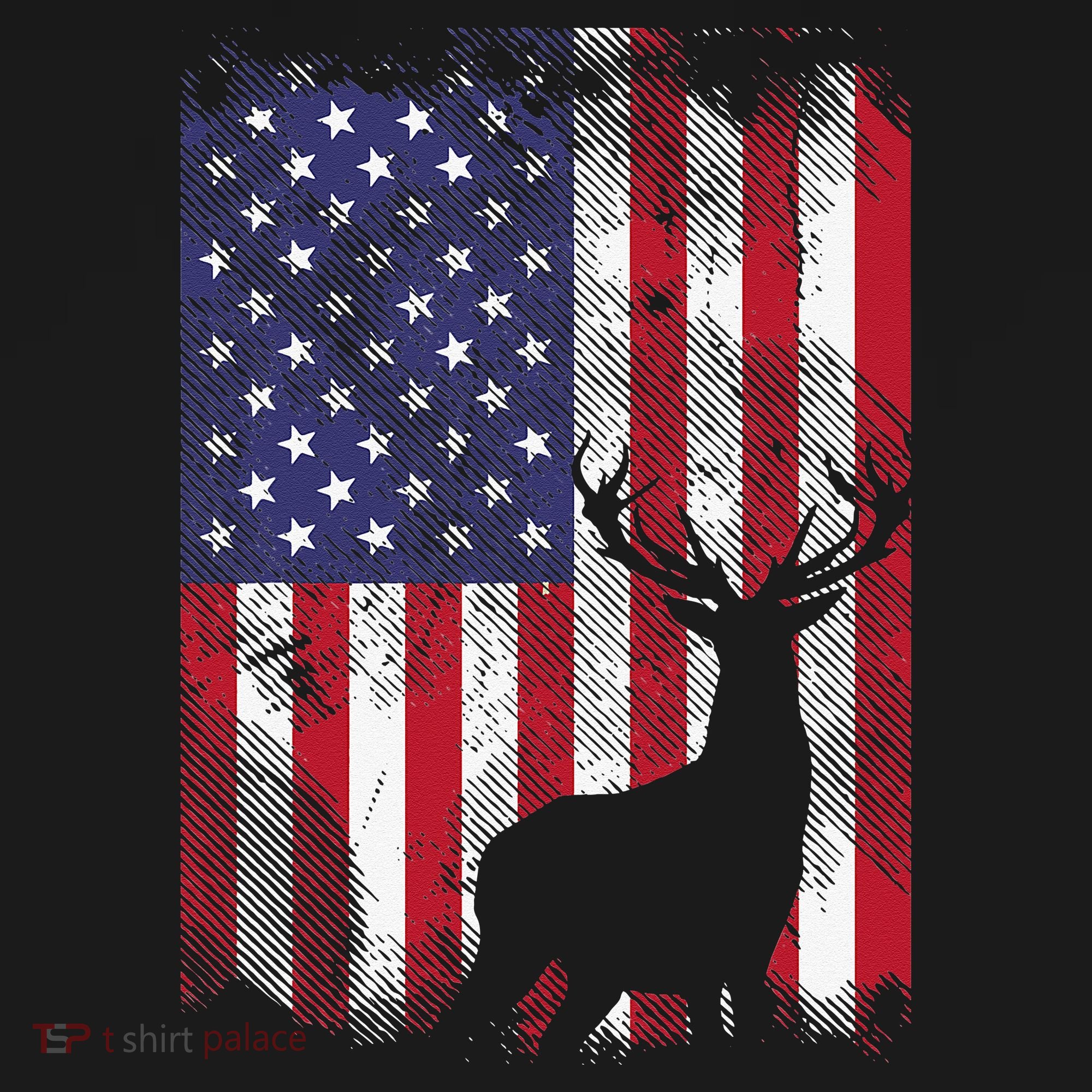 American Flag Deer Elk Hunting USA Patriotic Hunter Gift T-Shirt