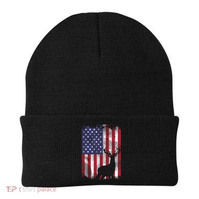 American Flag Deer Elk Hunting USA Patriotic Hunter Gift Beanie