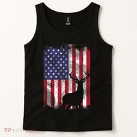 American Flag Deer Elk Hunting USA Patriotic Hunter Gift Tank Top thumb 2
