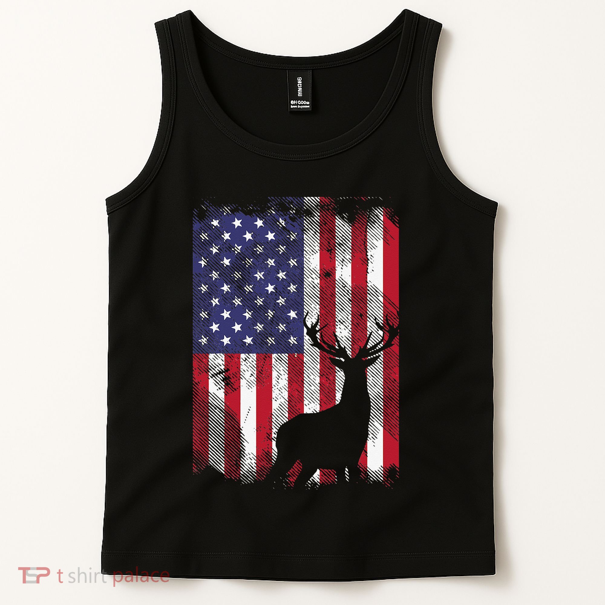 American Flag Deer Elk Hunting USA Patriotic Hunter Gift Tank Top