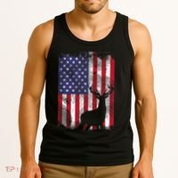 American Flag Deer Elk Hunting USA Patriotic Hunter Gift Tank Top thumb 3
