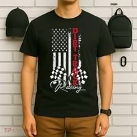 American Flag Dirt Track Racing Car Bike Driver Racing Racer T-Shirt thumb 6