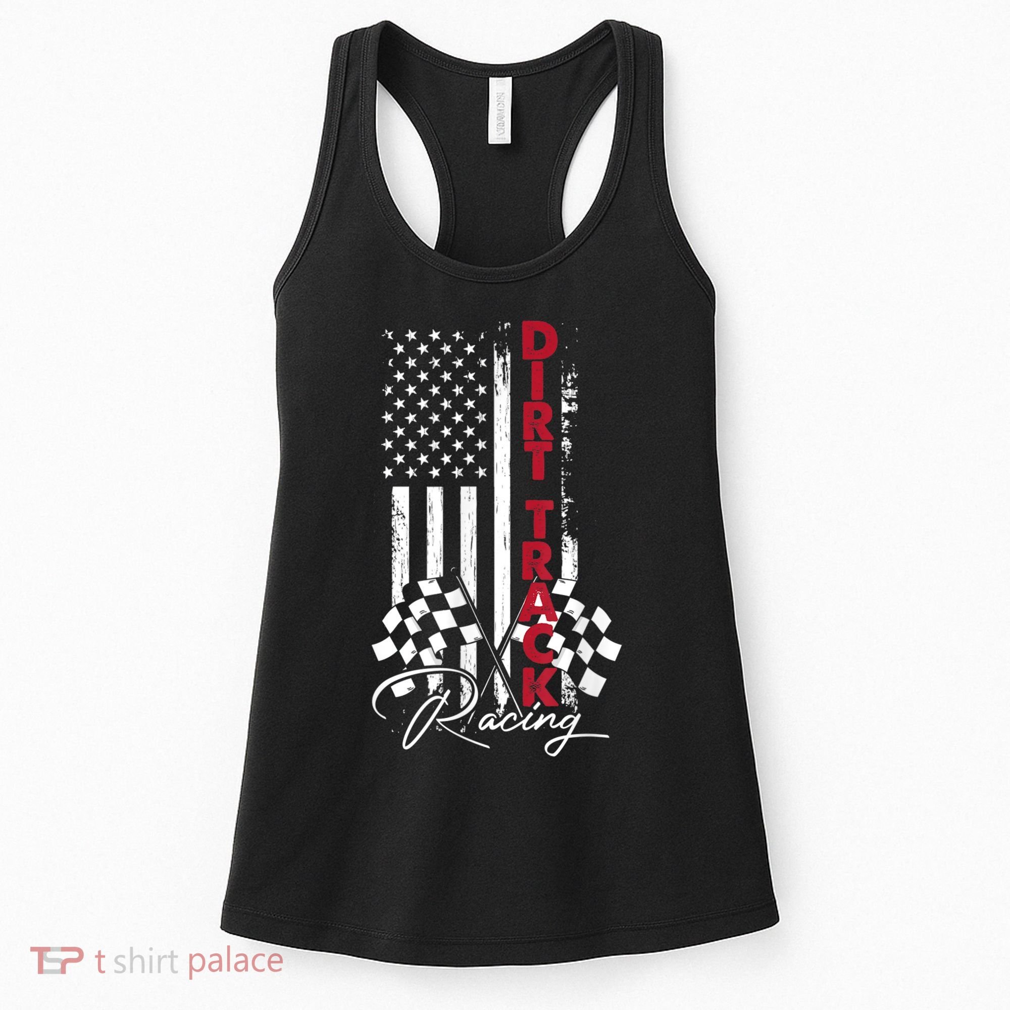 American Flag Dirt Track Racing Car Bike Driver Racing Racer Women's Tank Top