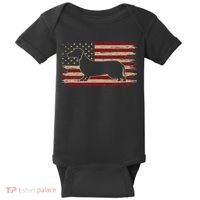 American Flag Dachshund Patriotic Dachshund Doxie Lover Baby Bodysuit thumb 0