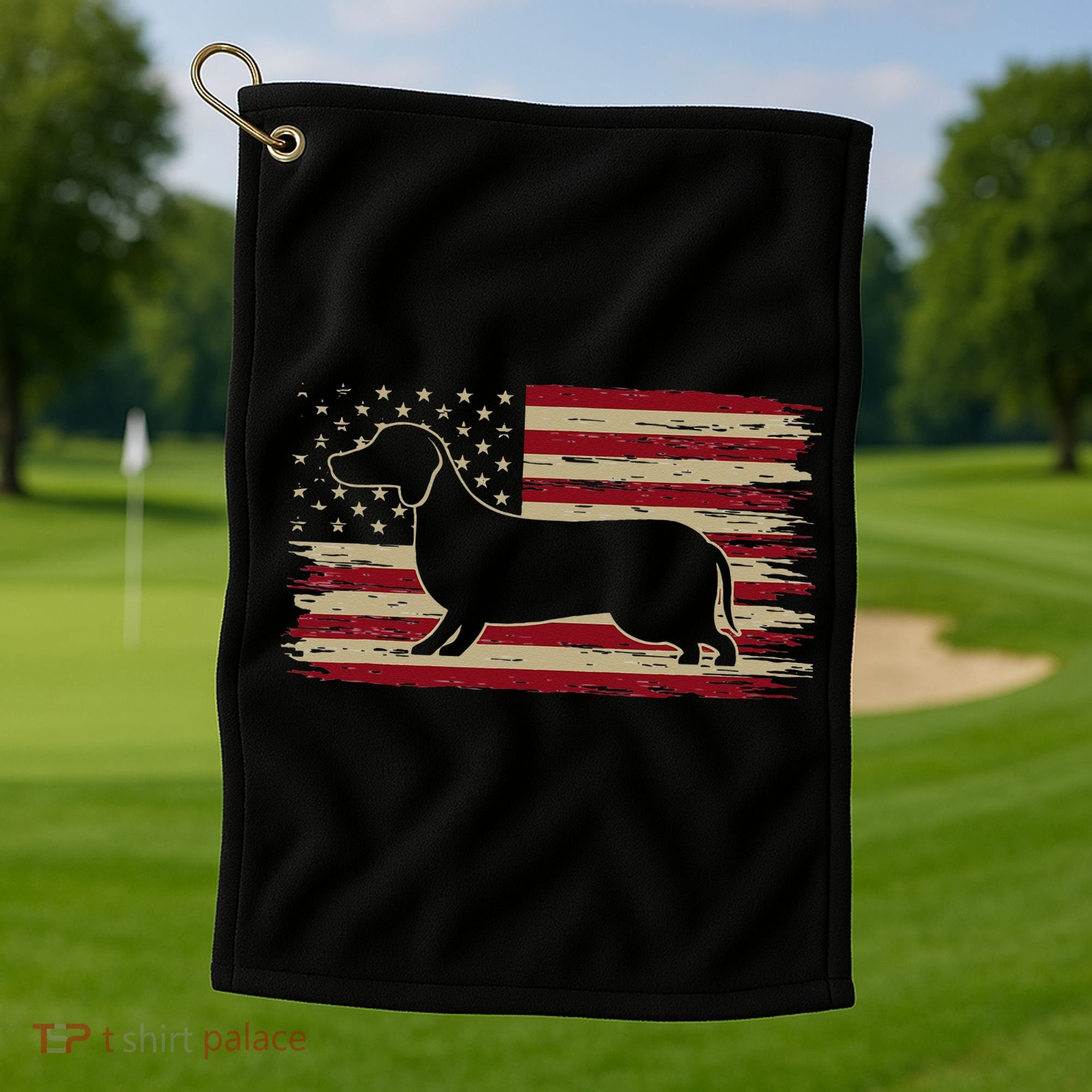 American Flag Dachshund Patriotic Dachshund Doxie Lover Golf Towel