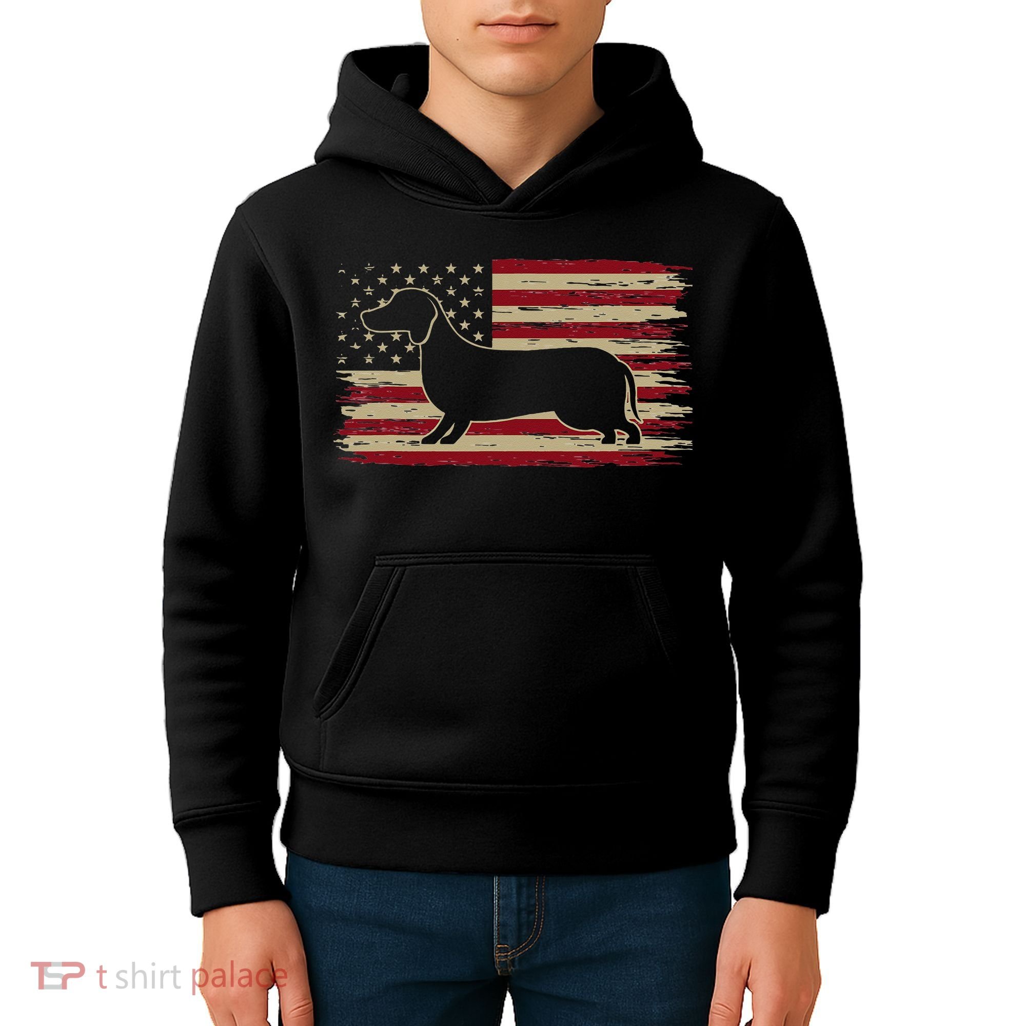American Flag Dachshund Patriotic Dachshund Doxie Lover Kids Hoodie